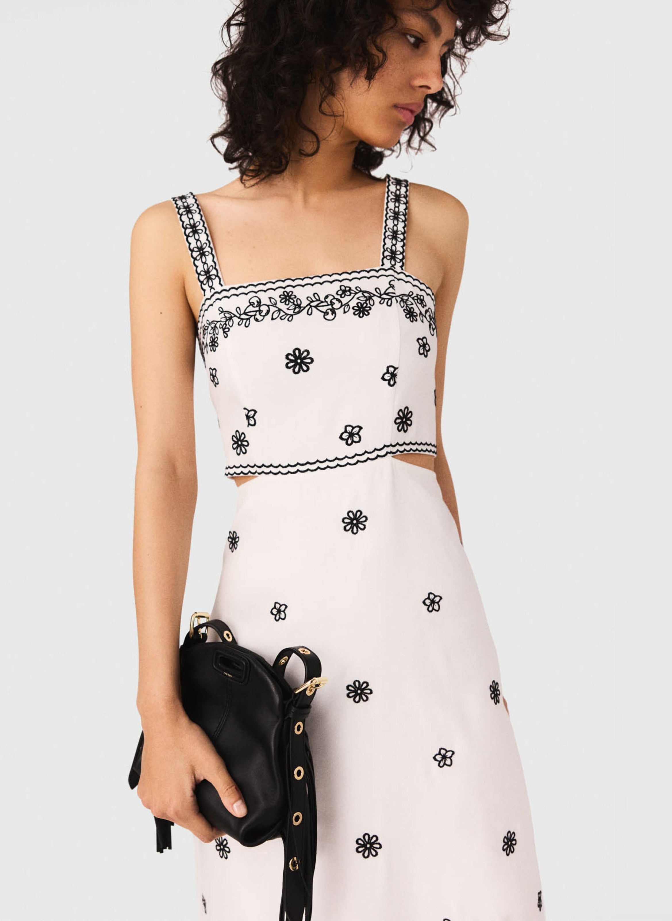 Square Neck Midi Linen Blend Dress MAJE Beige