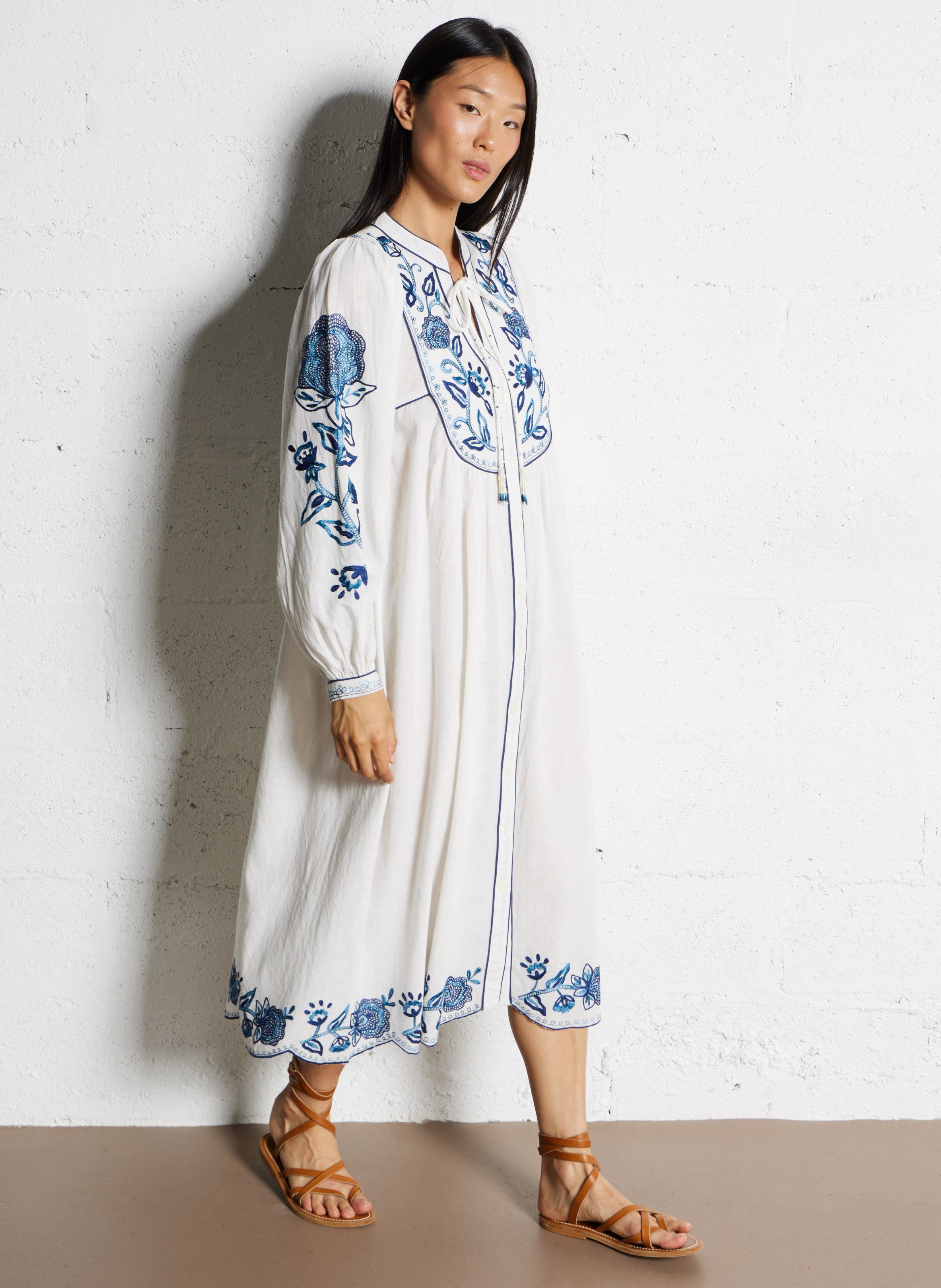 Robe midi col tunisien en coton M.A.B.E Beige