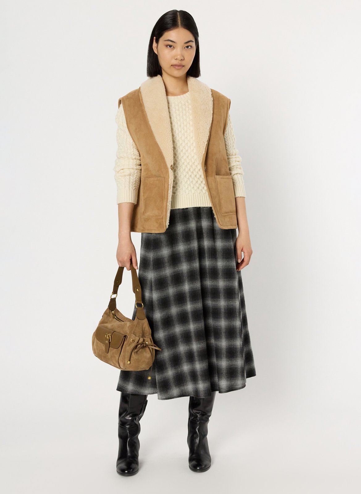 Jupe midi évasée à carreaux GERARD DAREL Gris