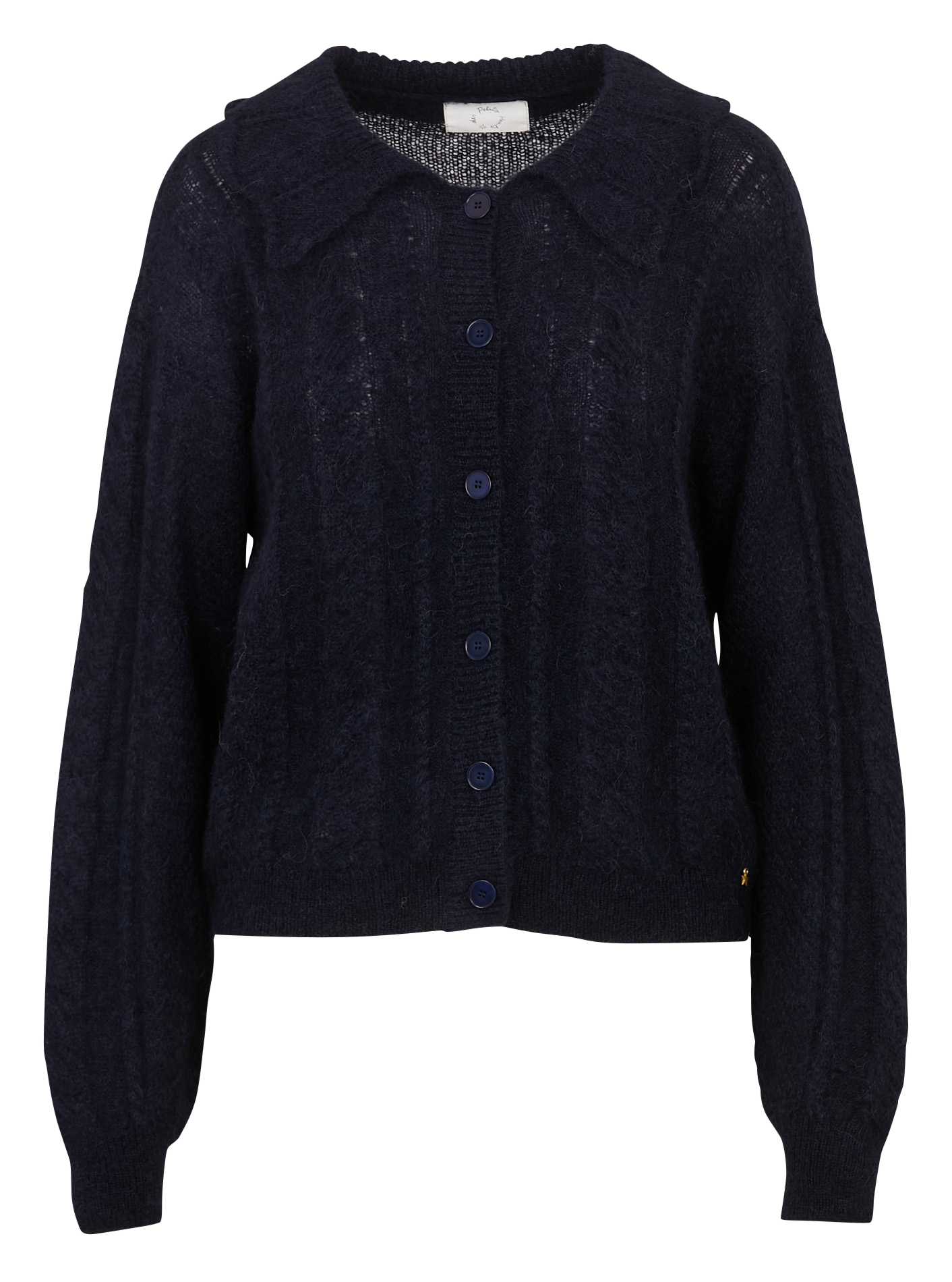 Gilet droit tressé en laine mélangée DES PETITS HAUTS Bleu