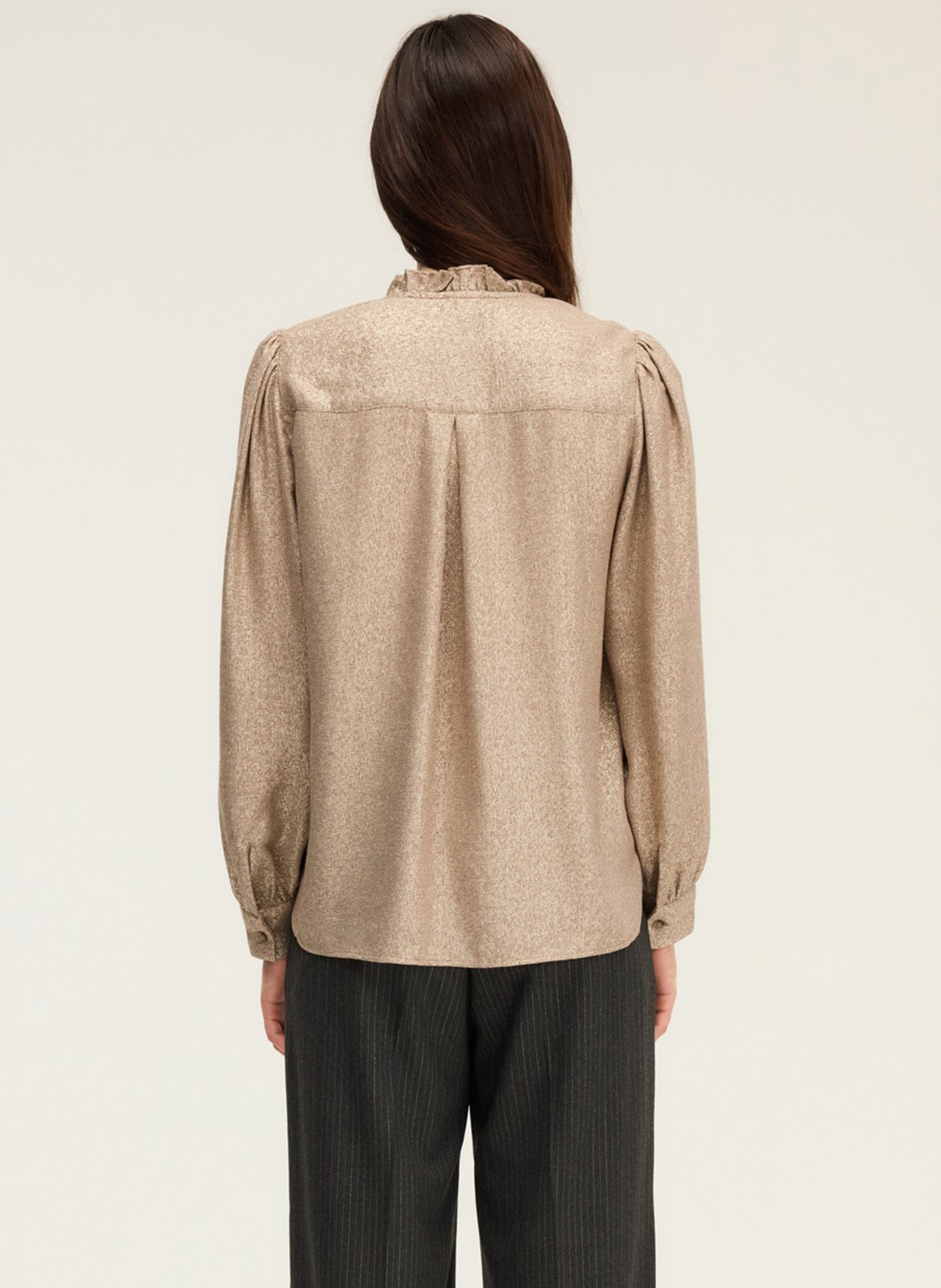 Straight V-neck shiny shirt PABLO Golden