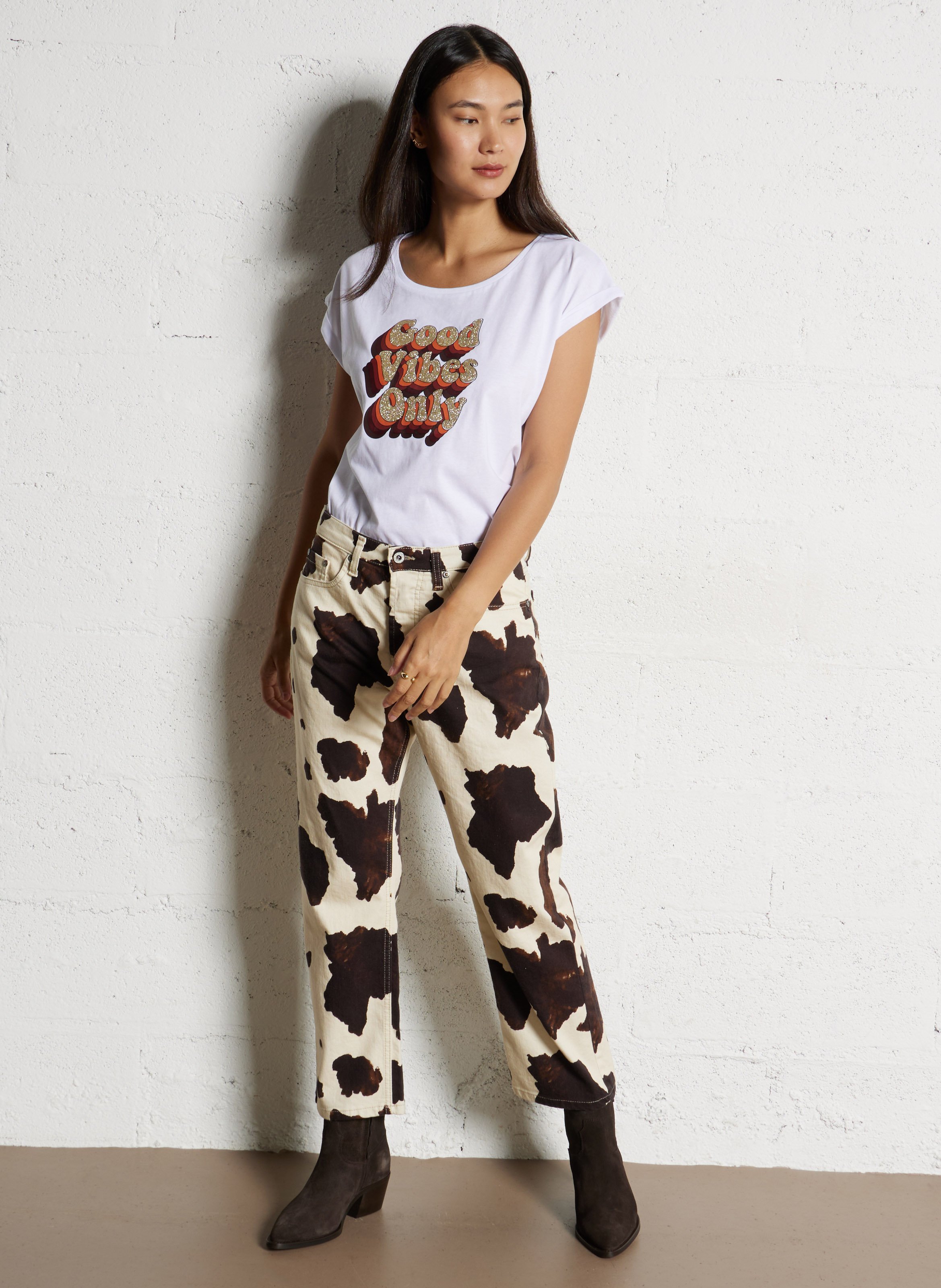 Oversized round-neck cotton T-shirt PLEASE White