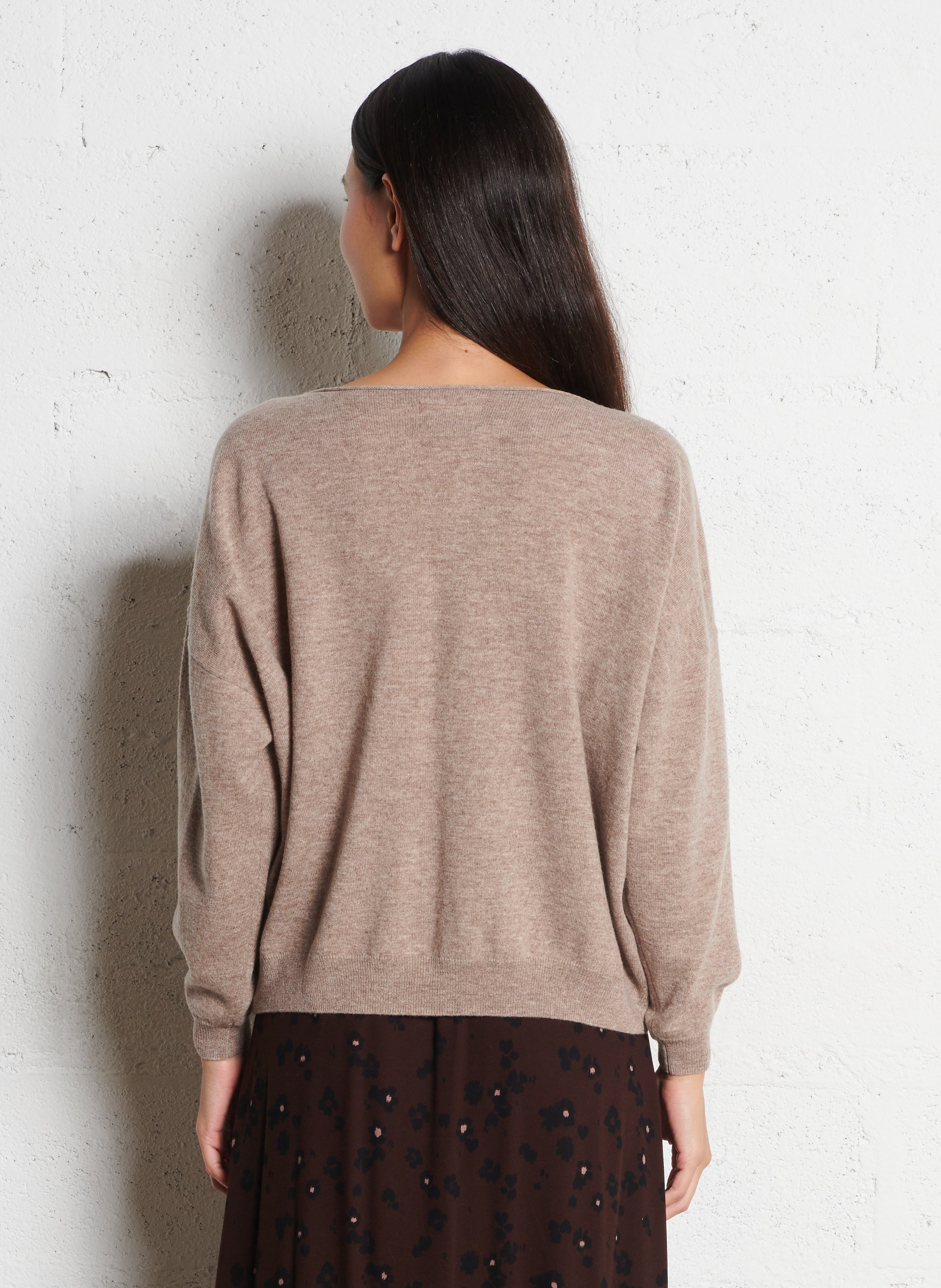 Wool boat neck sweater with rolled edges DES PETITS HAUTS Beige