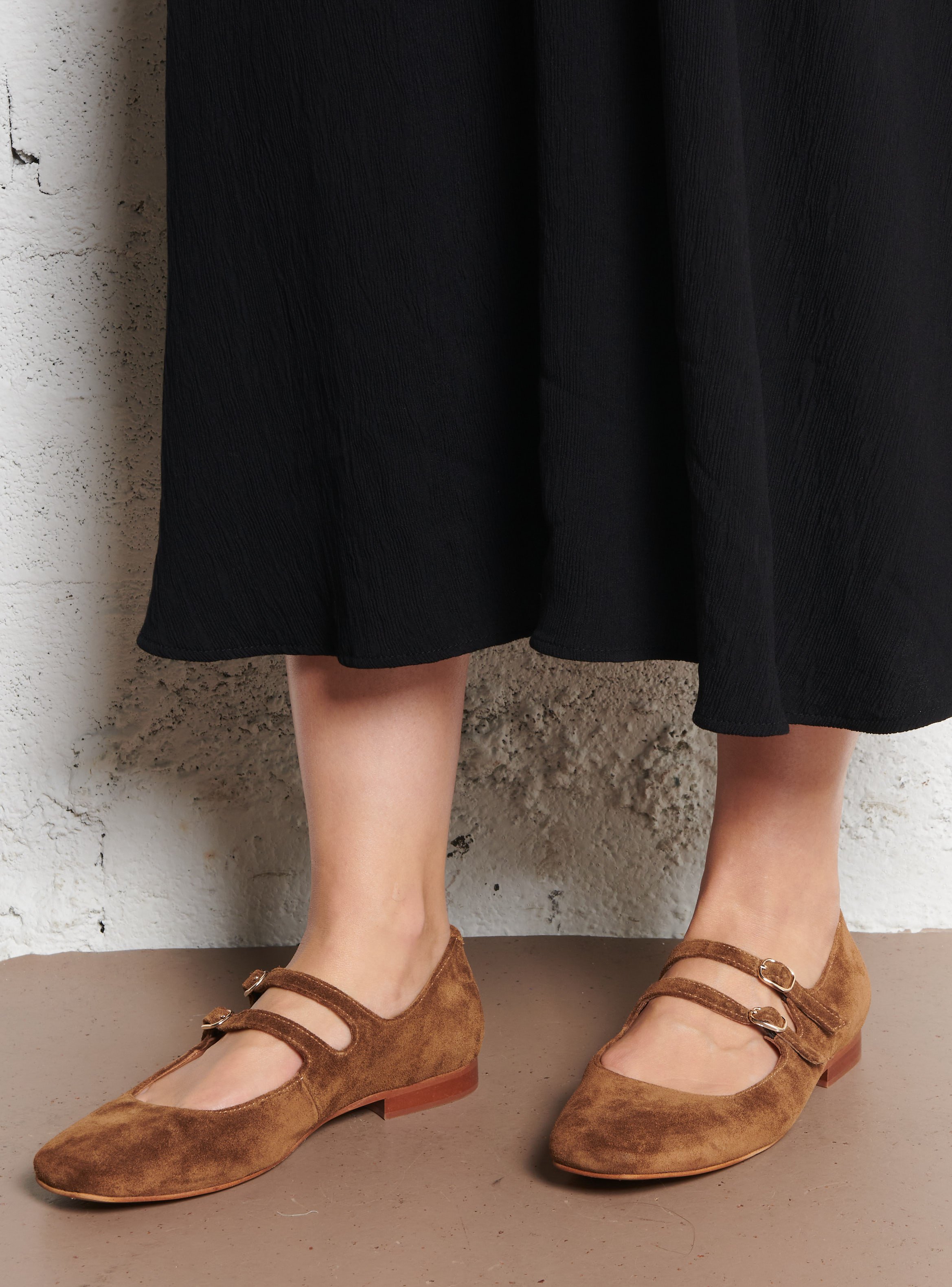 Ballerines à brides en cuir velours MELLOW YELLOW Marron