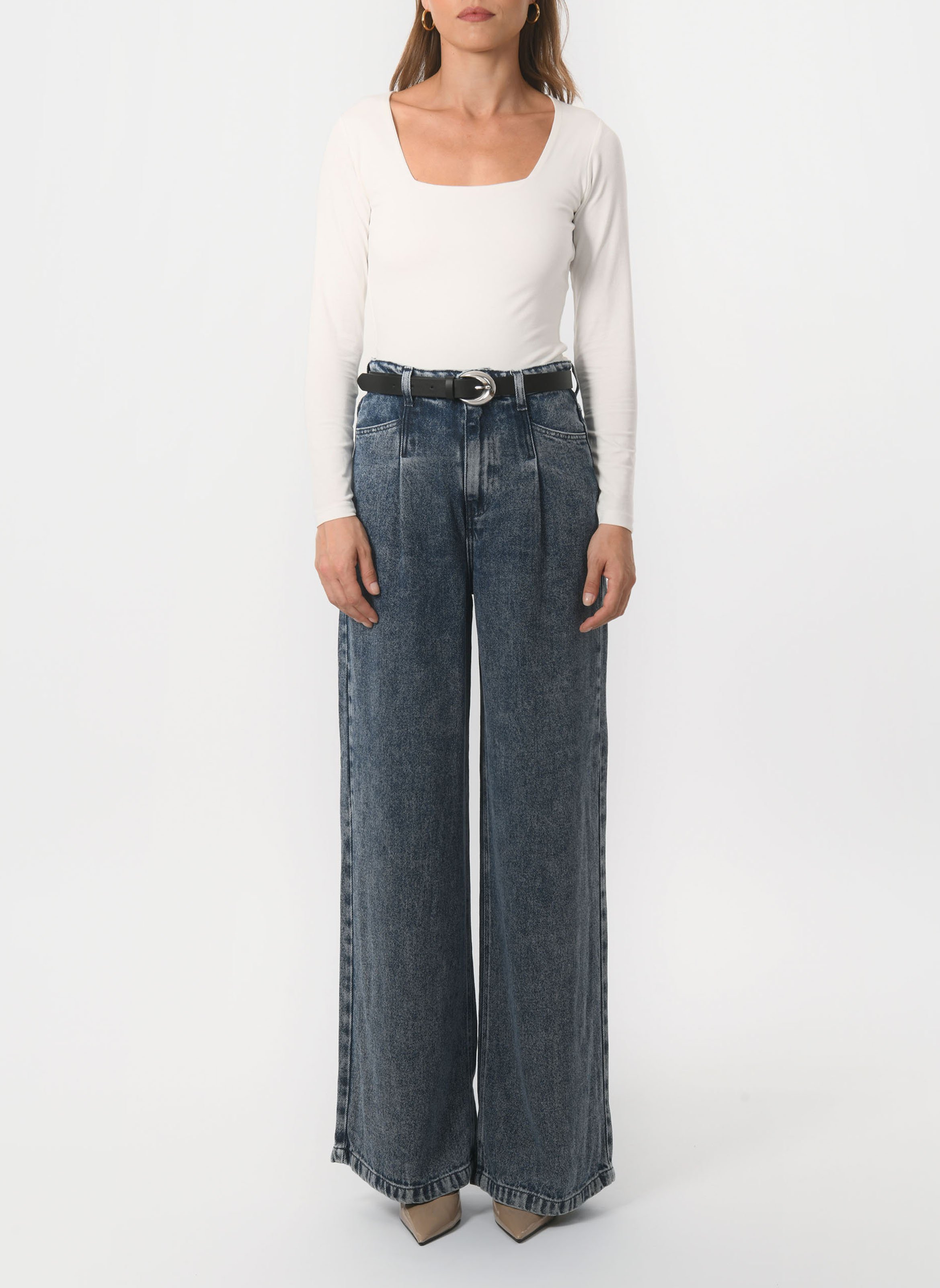 Tee-shirt moulant col carré en coton mélangé KOOKAI Blanc