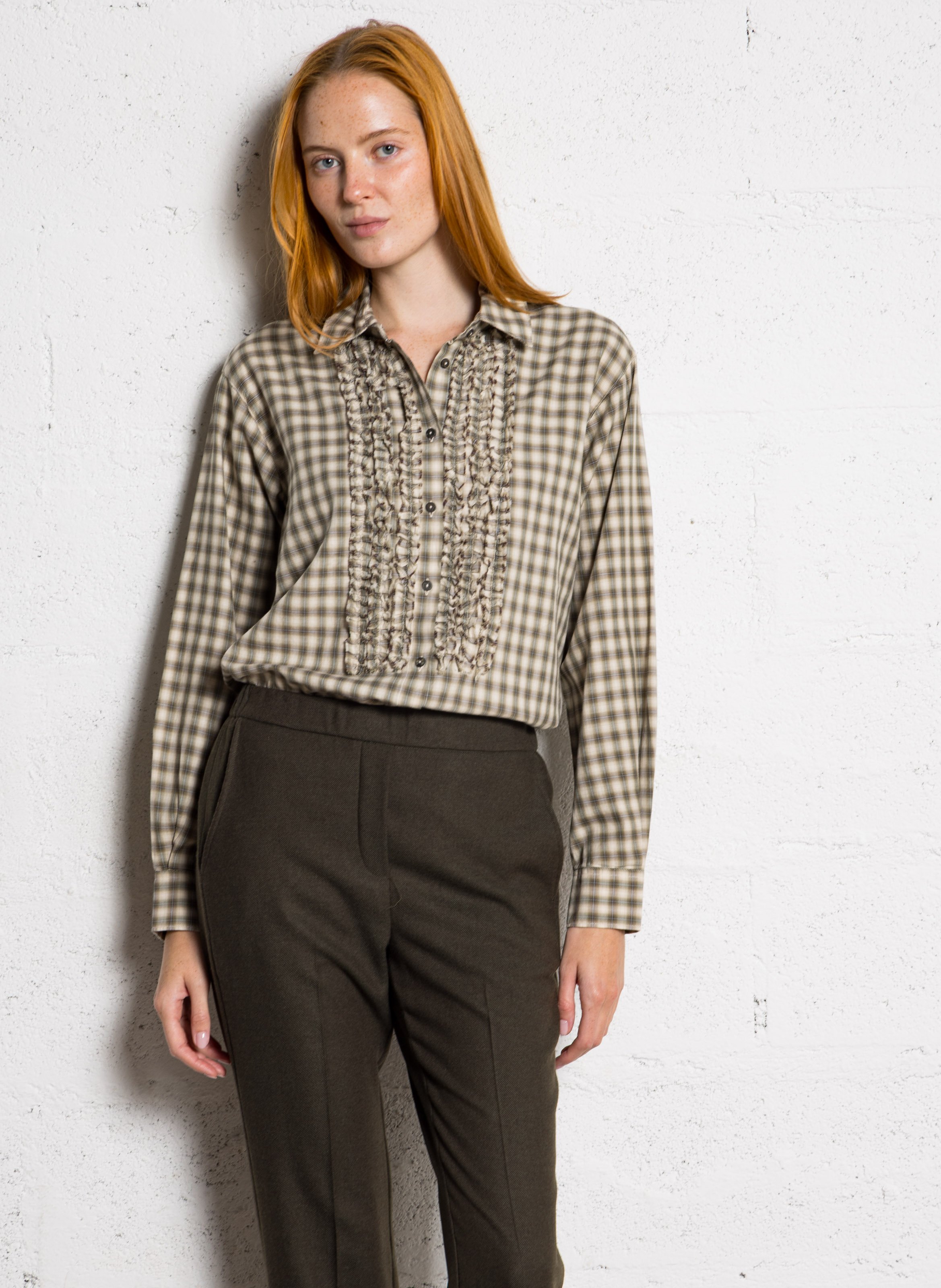 Chemise droite col classique à carreaux en coton DIEGA Vert