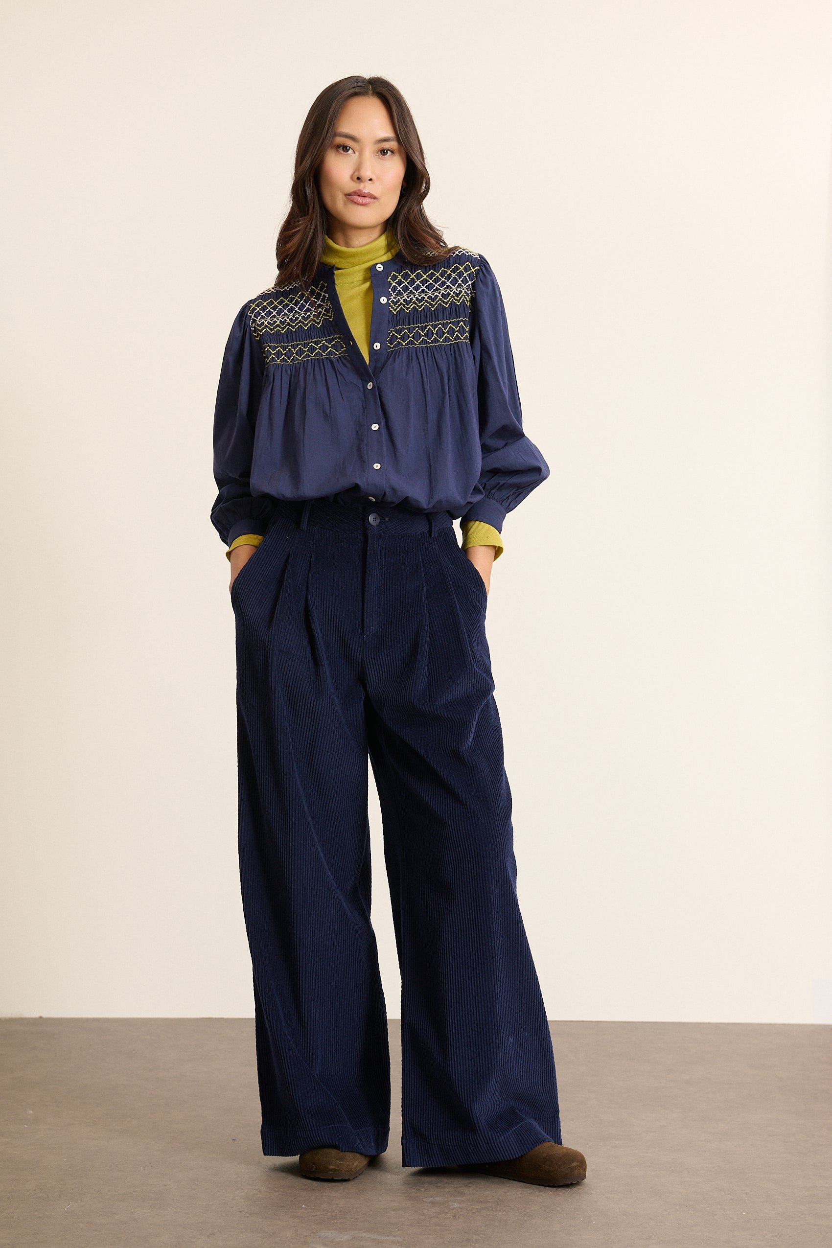 High-waisted wide-leg corduroy trousers with pleats GARANCE PARIS Blue