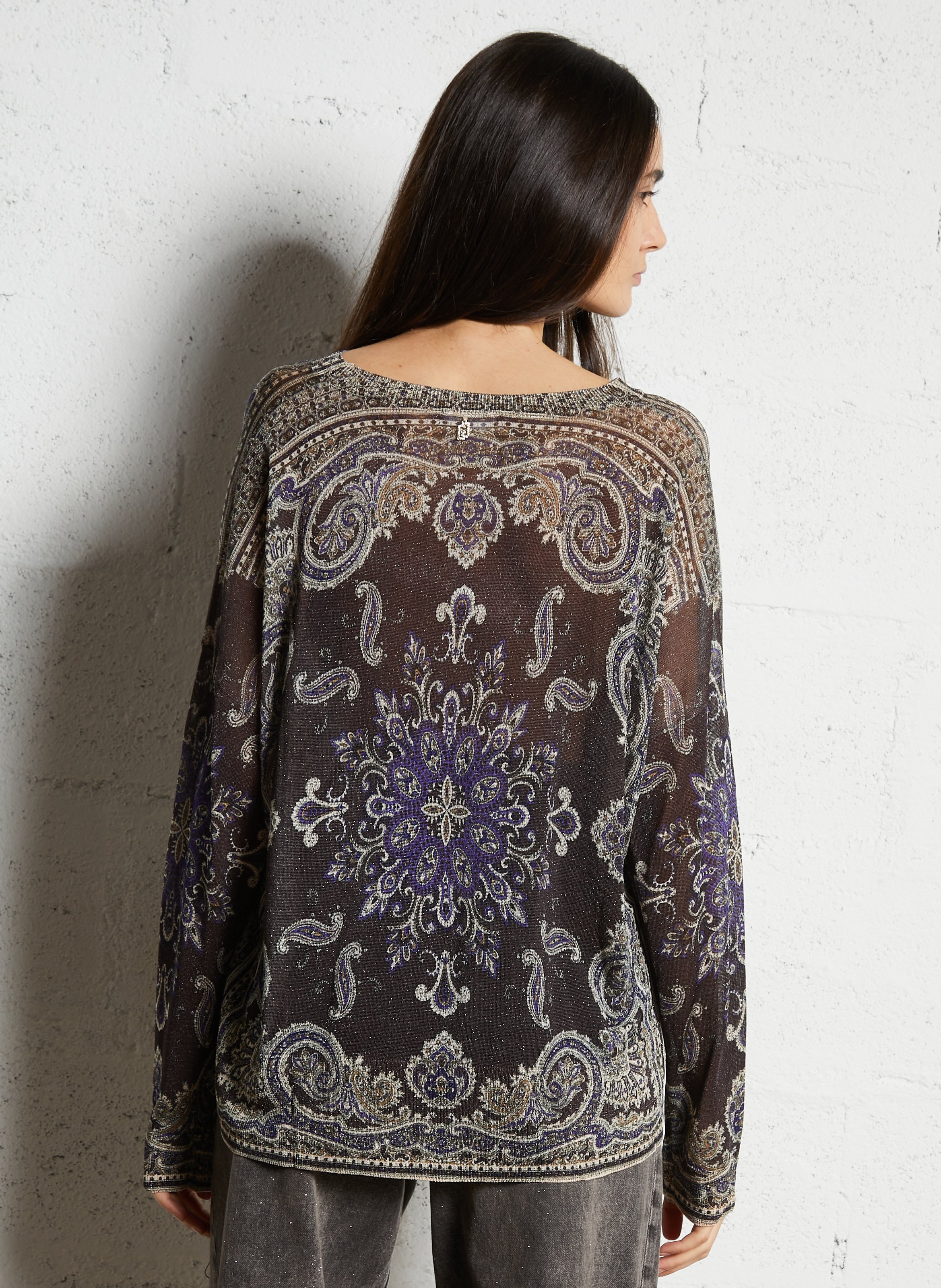 Pull fin pailleté à motif léopard  LIU JO Marron