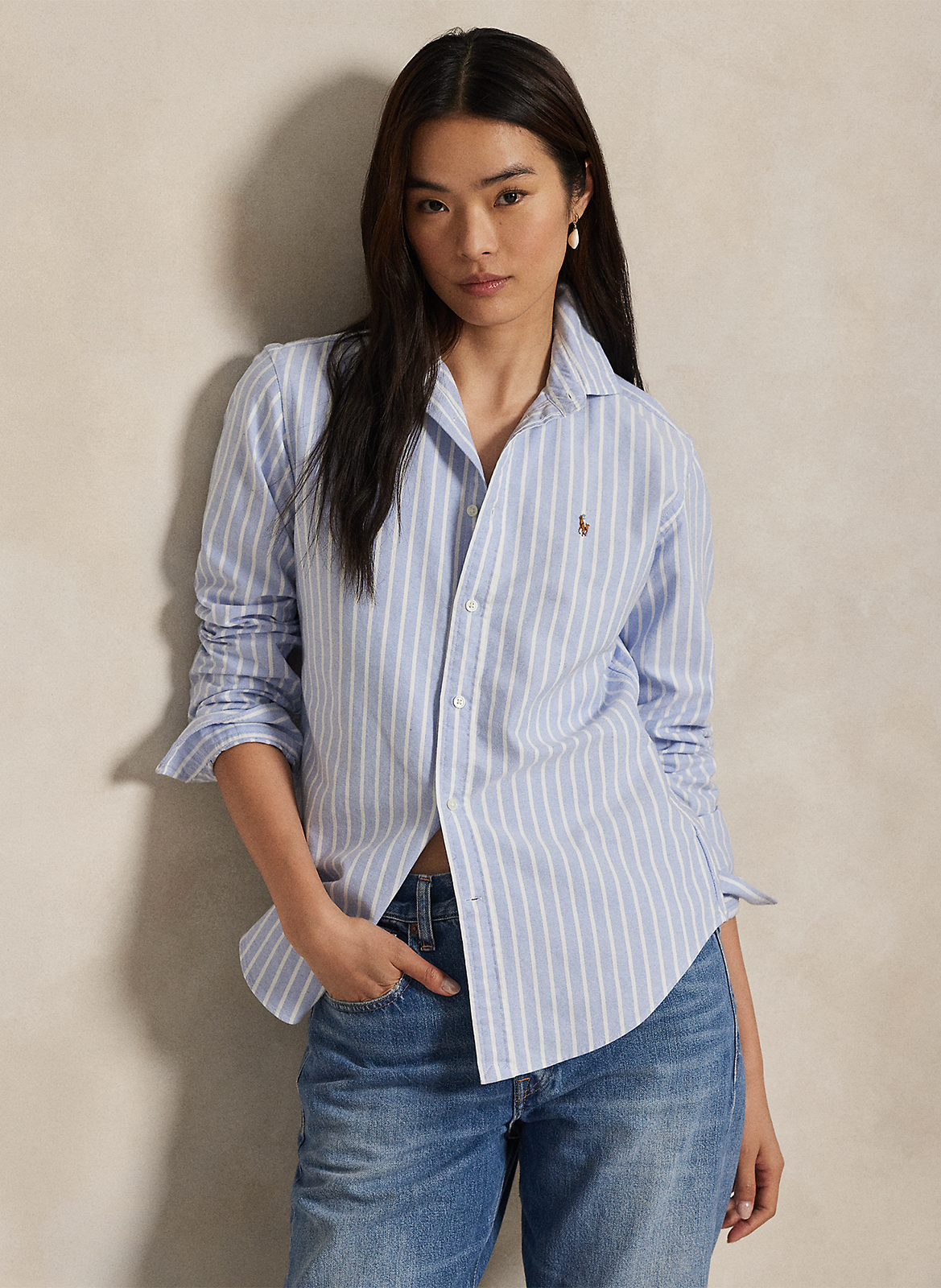 Chemise col classique rayée en coton POLO RALPH LAUREN Bleu