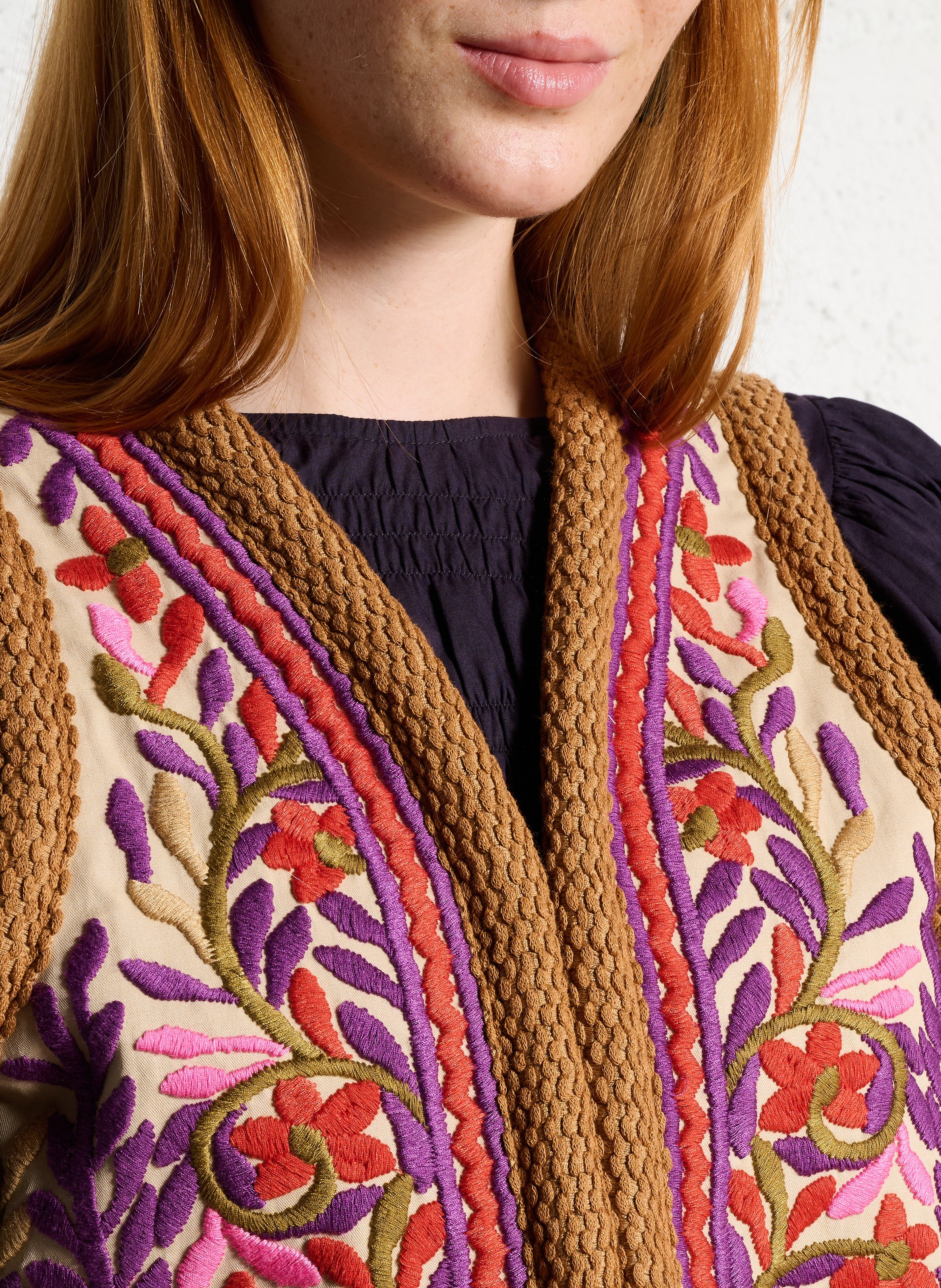 Gilet droit brodé en coton ANTIK BATIK Blanc