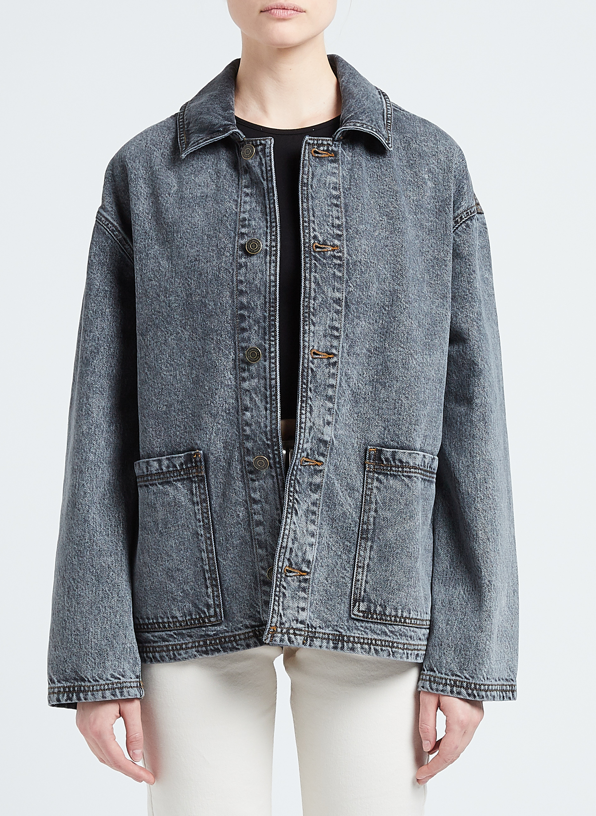 Jacke aus Baumwoll-Denim mit klassischem Kragen AMERICAN VINTAGE Grau