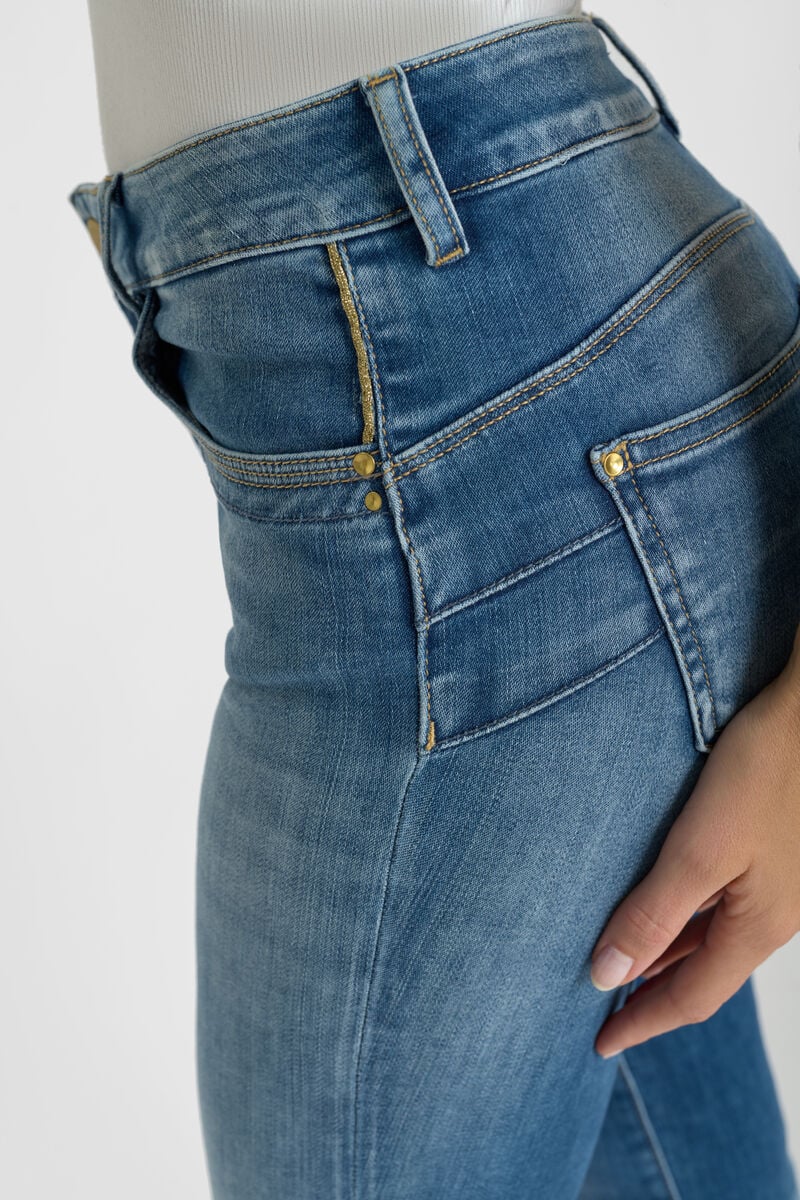 High-waisted push-up slim jeans, 34 length LE TEMPS DES CERISES Blue