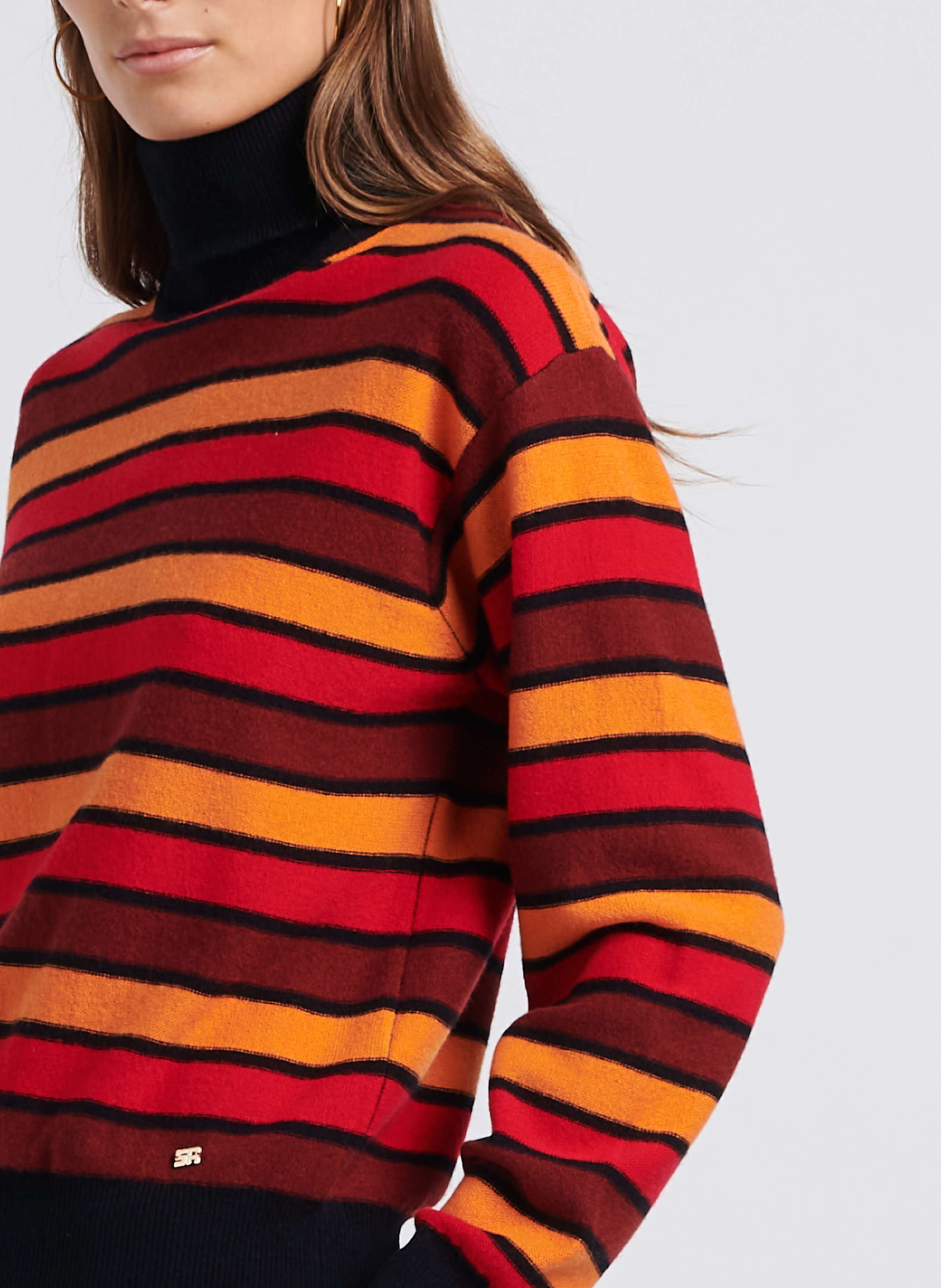 Gestreifter Rollkragenpullover aus Wollmix SONIA RYKIEL Rot