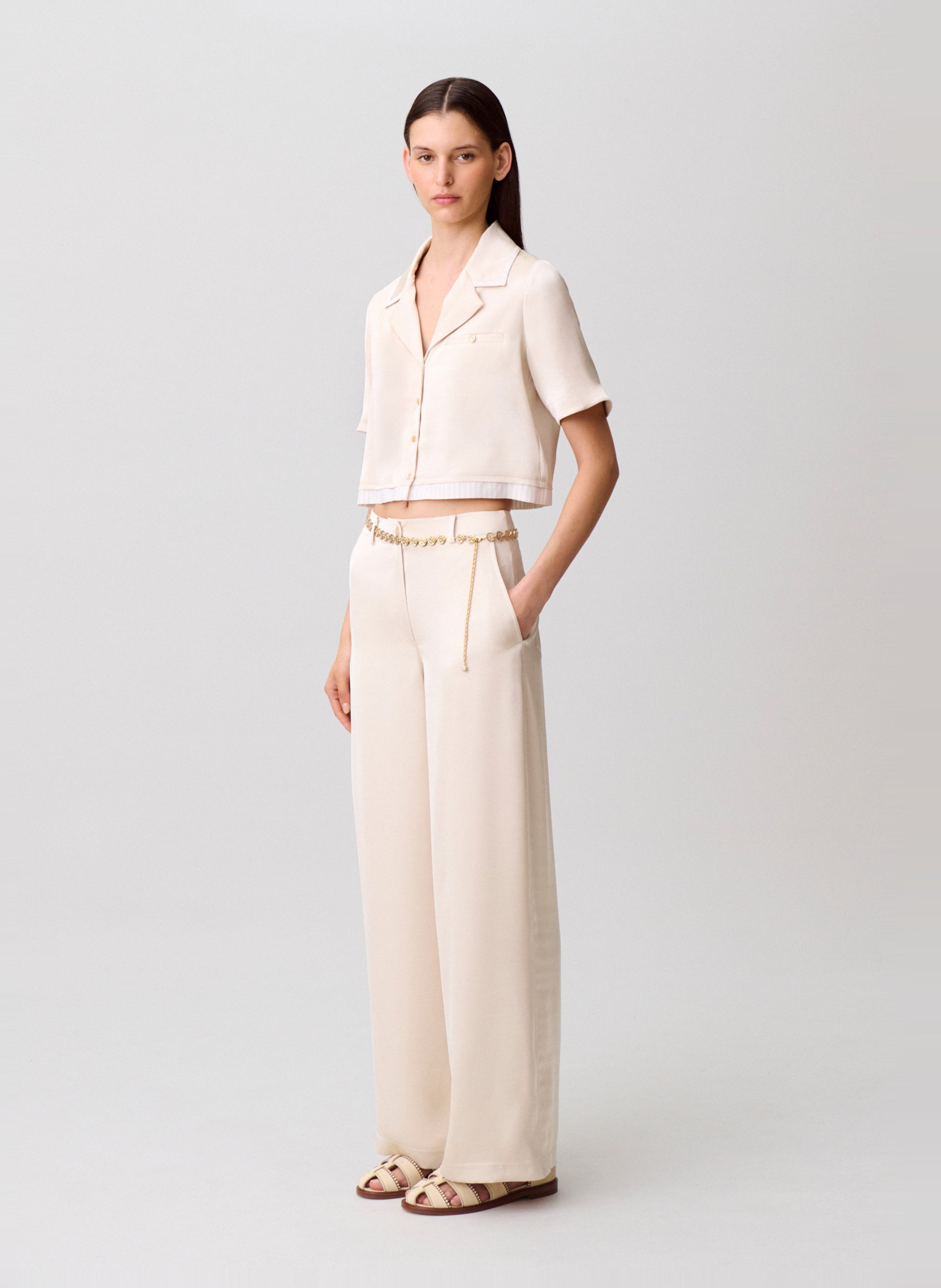 Chemise oversize col tailleur satinée CLAUDIE PIERLOT Beige