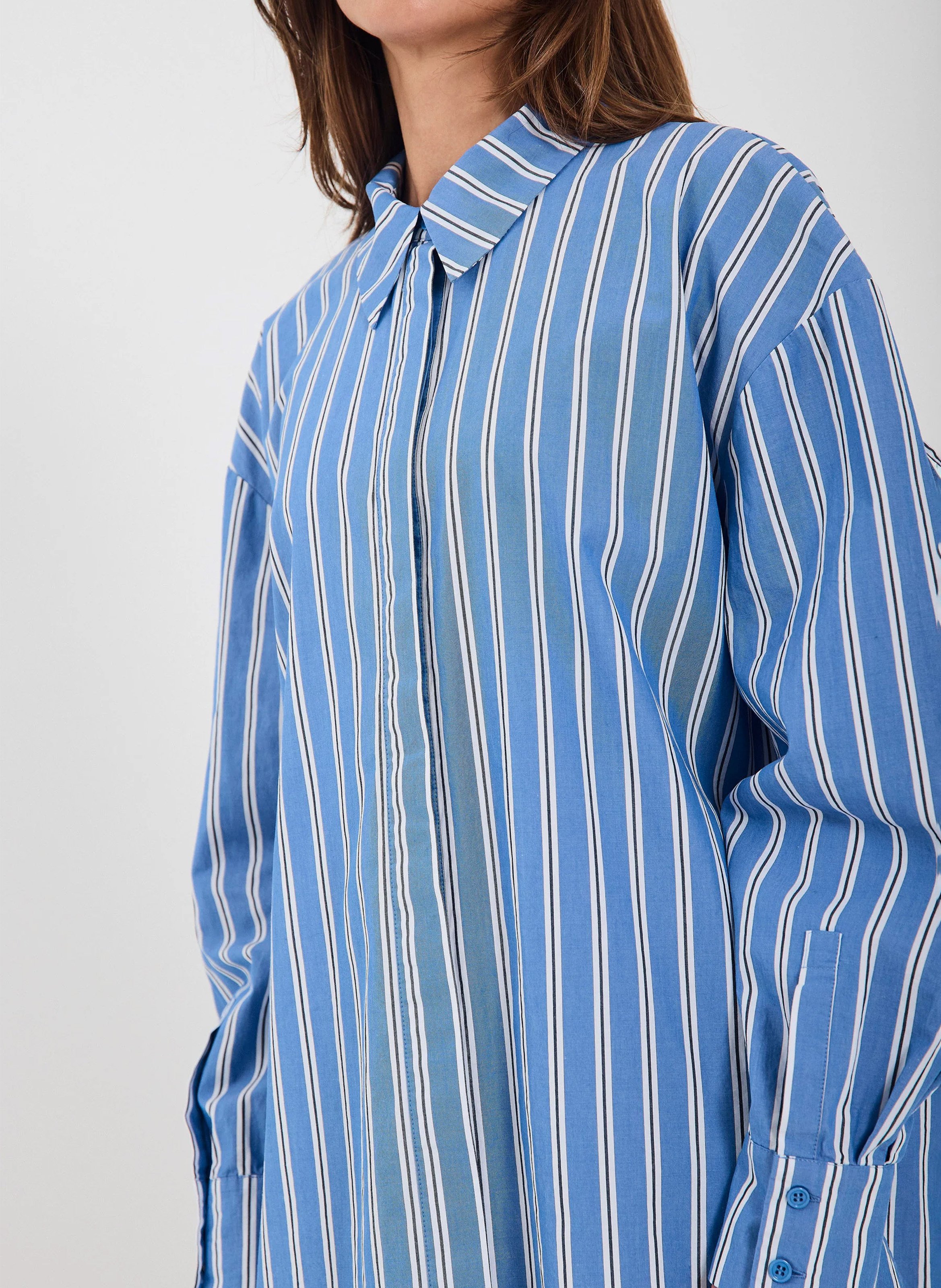 Chemise oversize col classique en coton rayé NORR Bleu