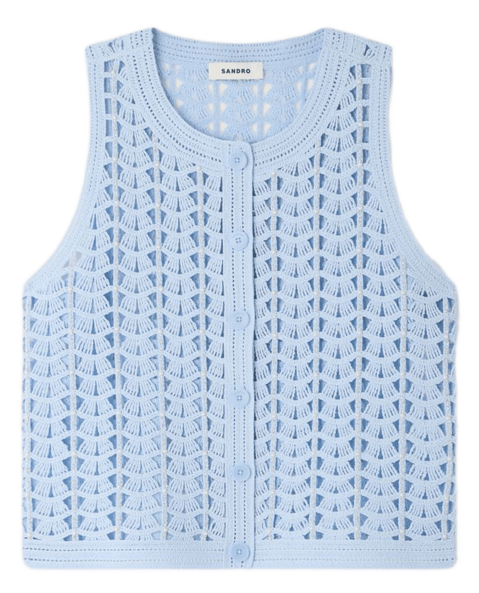 Gilet droit en maille ajourée  SANDRO Bleu