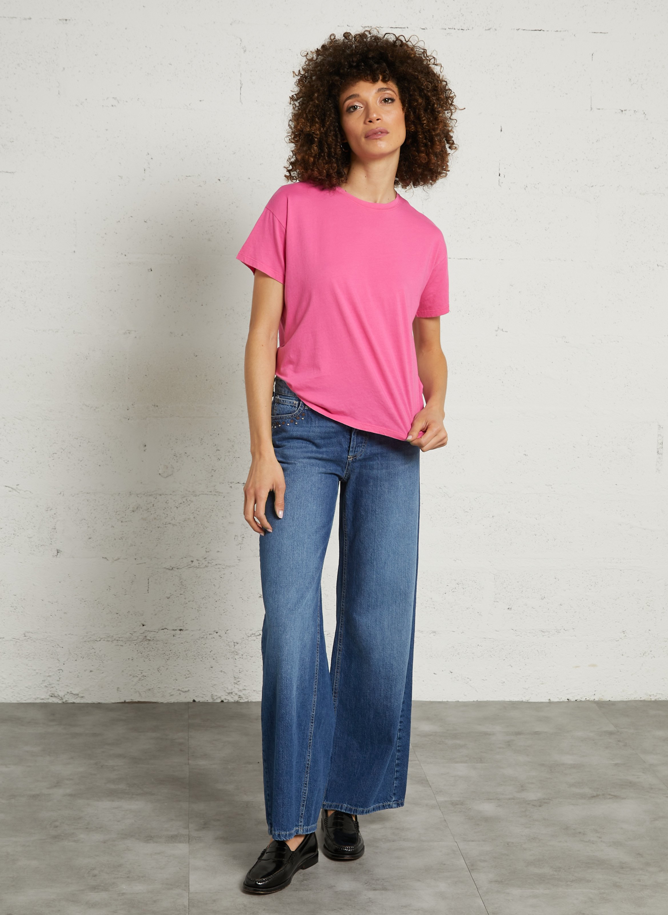 T-Shirt mit kurzen Ärmeln in Uni-Farbe MAJESTIC FILATURES Rosa