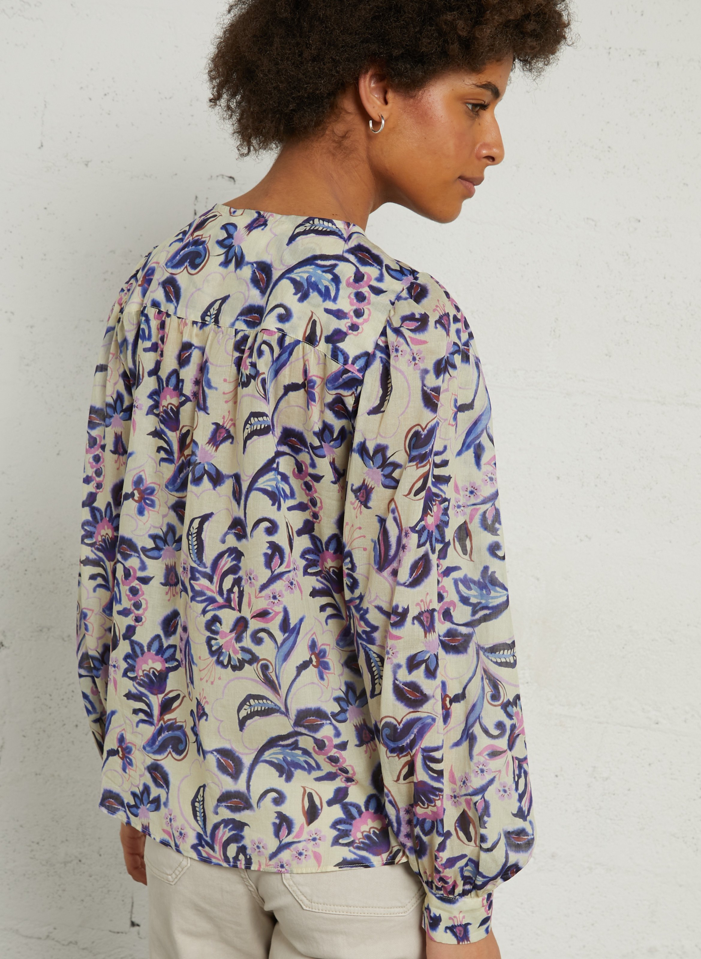 Blouse col rond imprimée à plis SUD EXPRESS Bleu