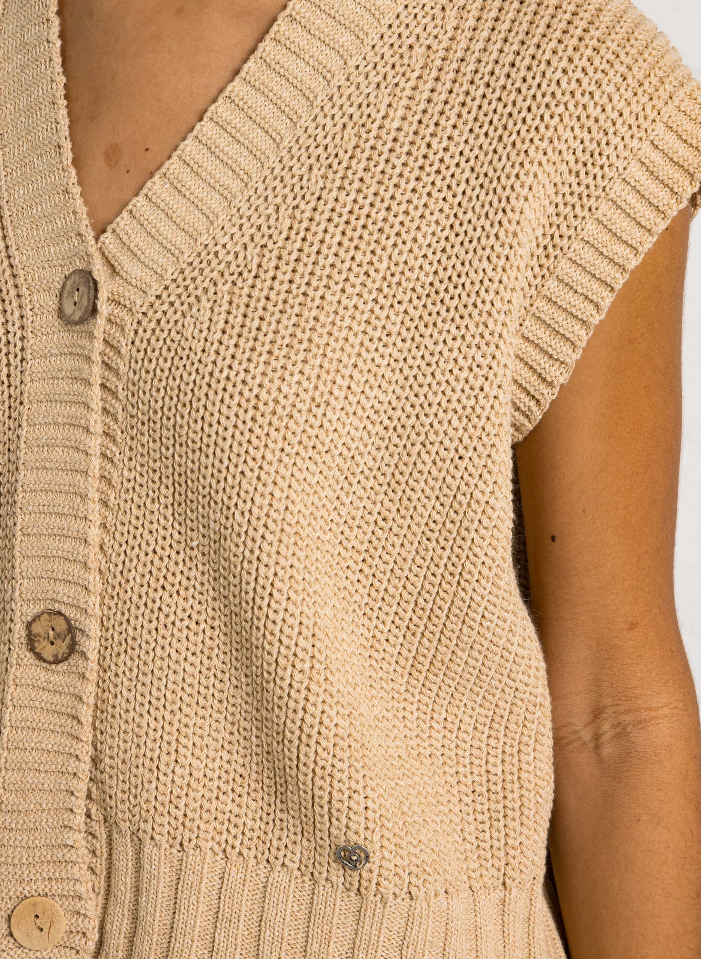 Oversized V-neck cotton blend vest PLEASE Beige