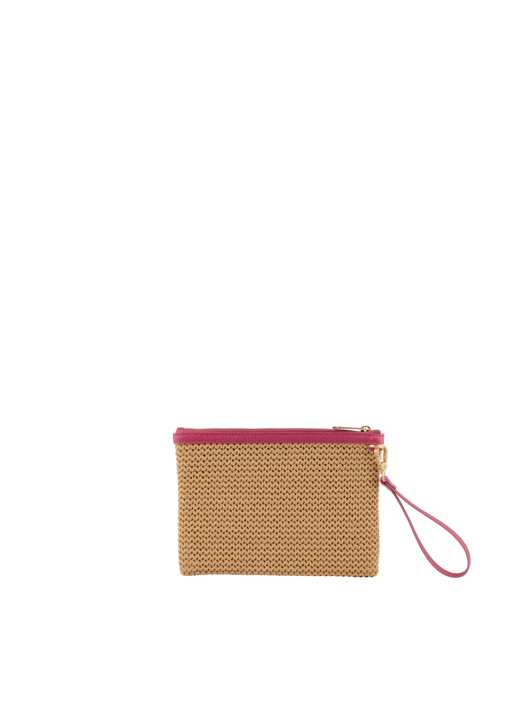 Straw clutch with leather trim POURCHET Pink