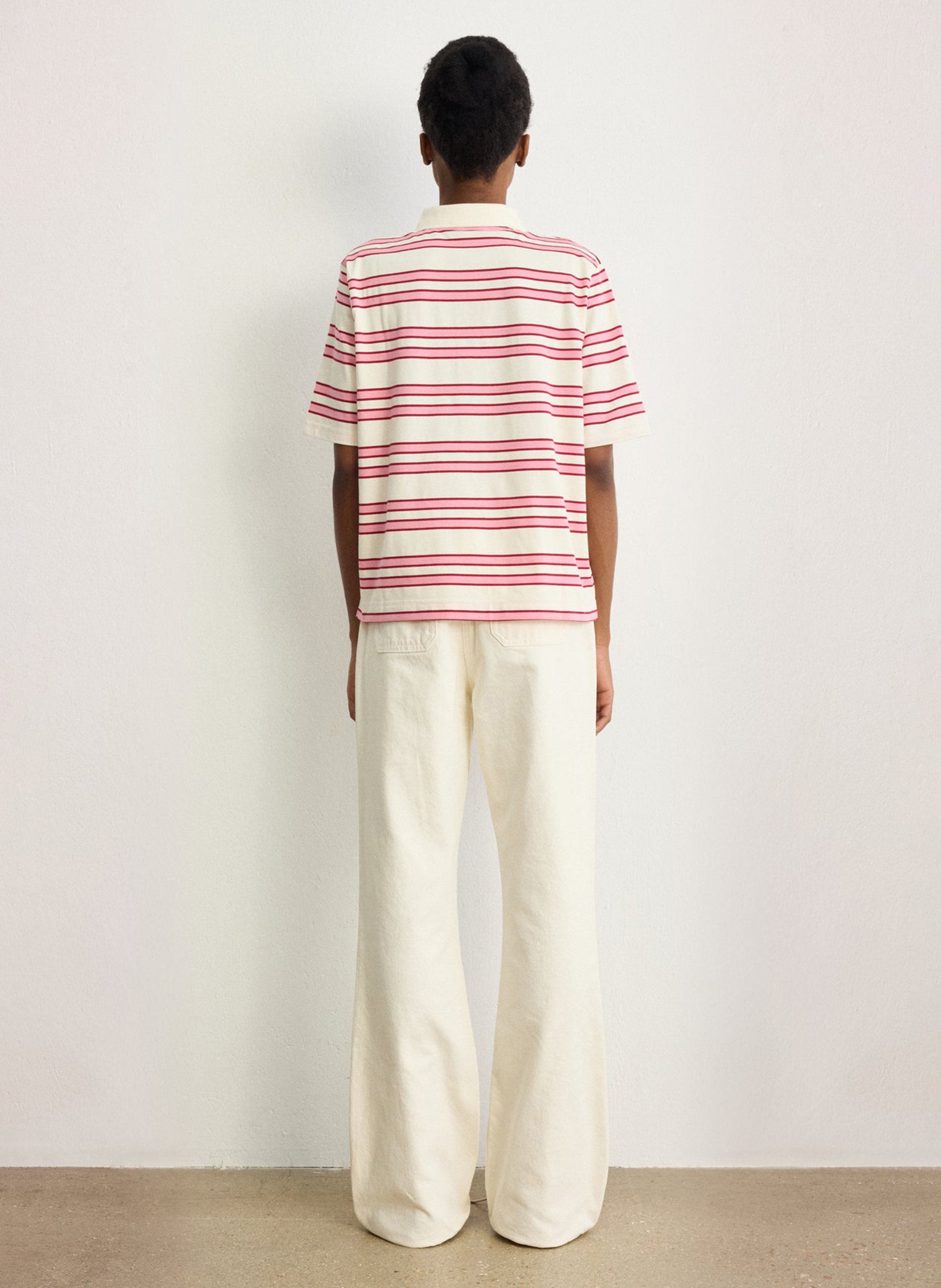 Polo droit en coton mélangé rayé PABLO Rose