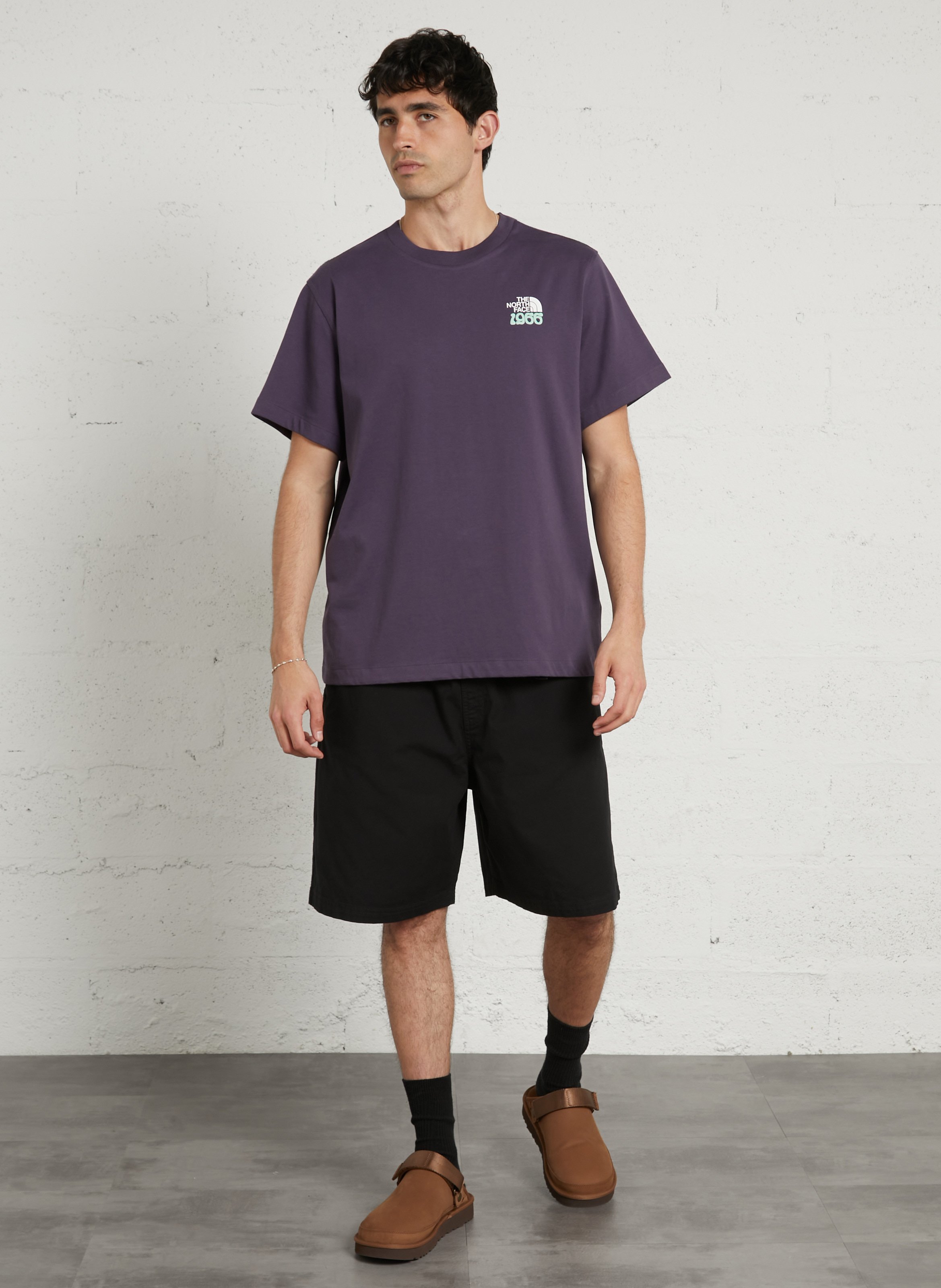Straight round-neck cotton T-shirt with screen print THE NORTH FACE Purple