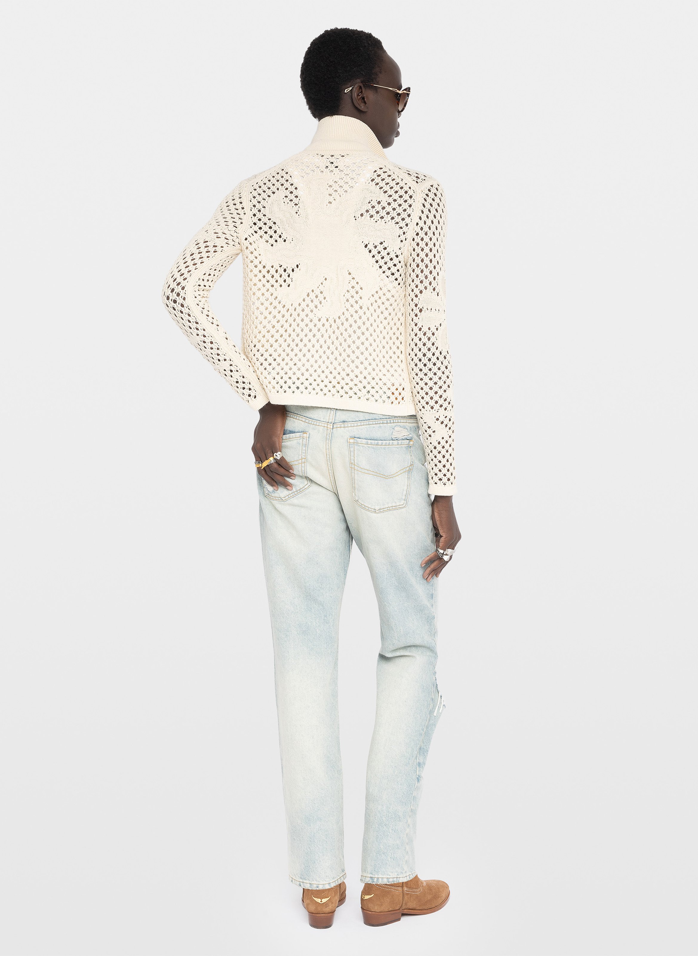 Cardigan droit col classique en coton et lin mélangé ZADIG&VOLTAIRE Blanc