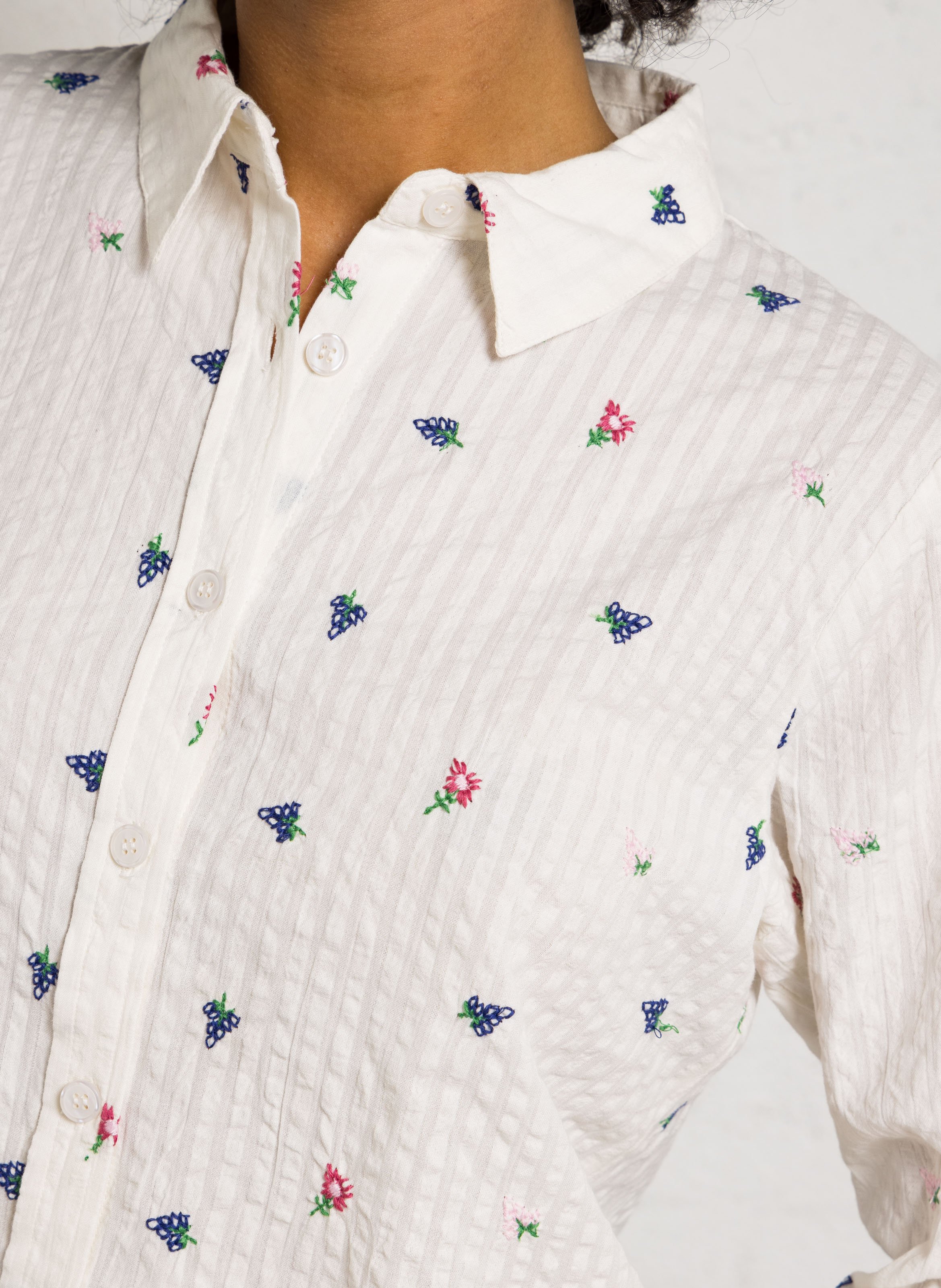 Straight embroidered cotton shirt ARMOR LUX White
