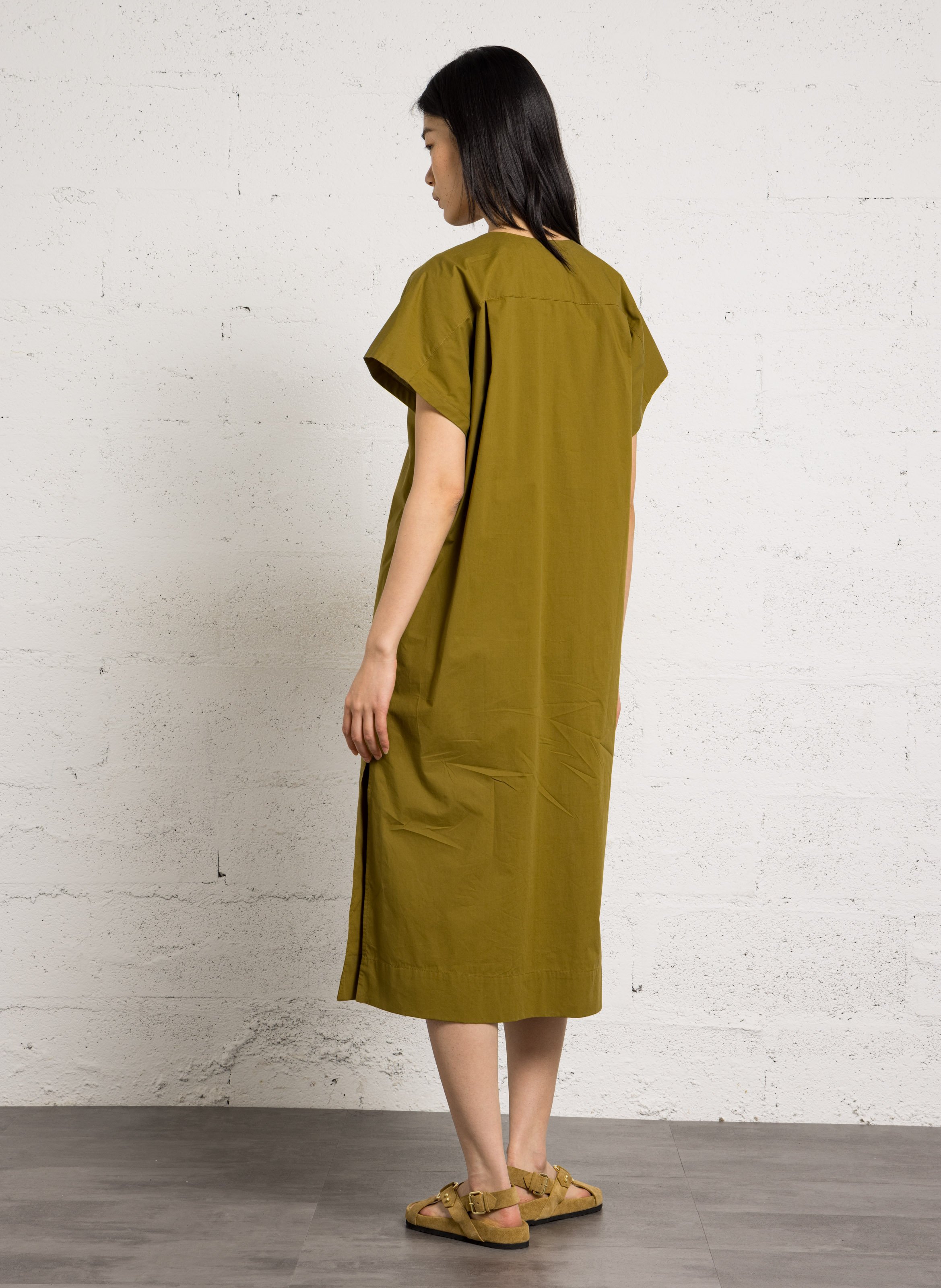 Organic cotton round neck midi dress SOEUR Green
