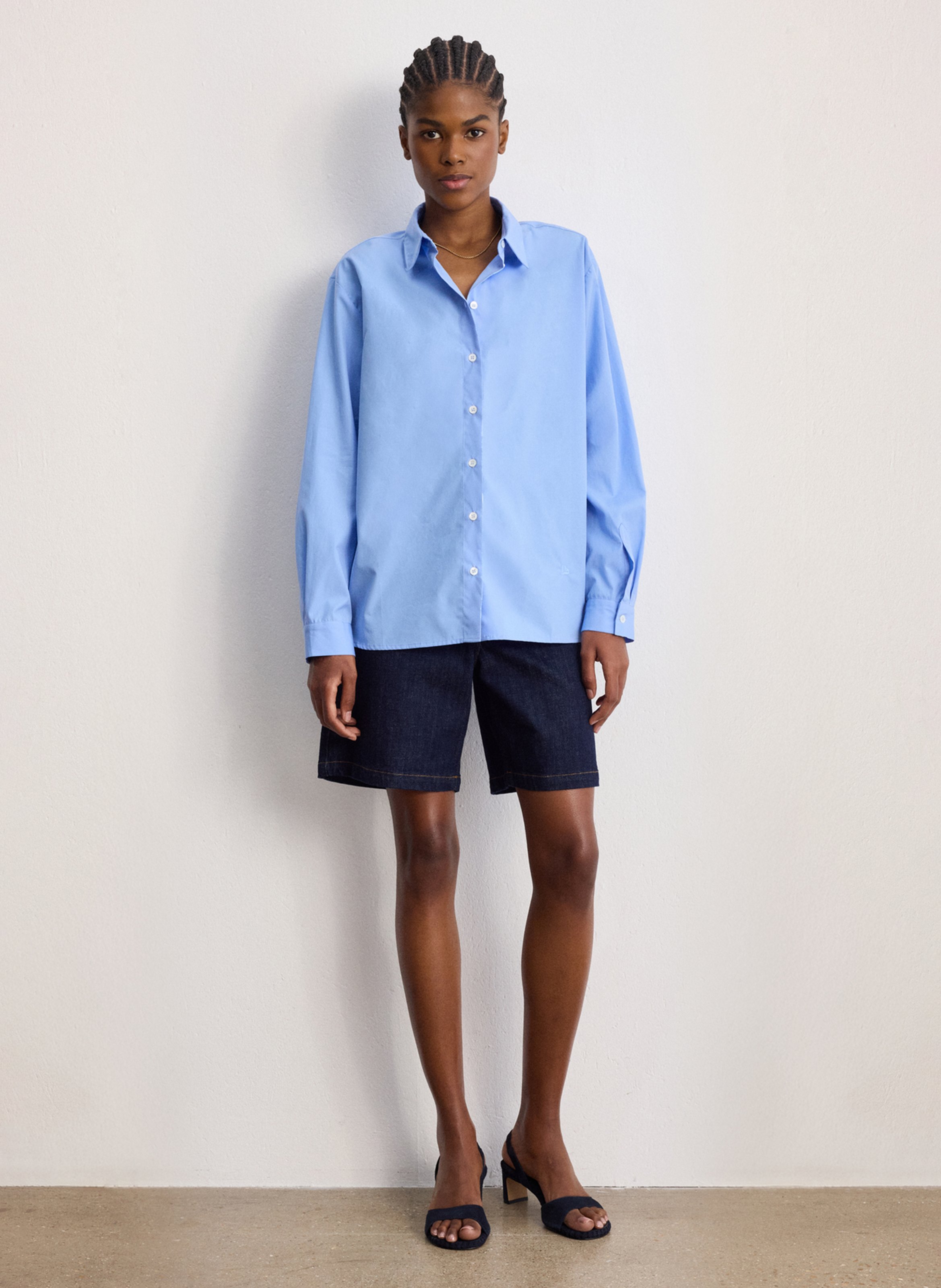 Chemise droite en coton PABLO Bleu