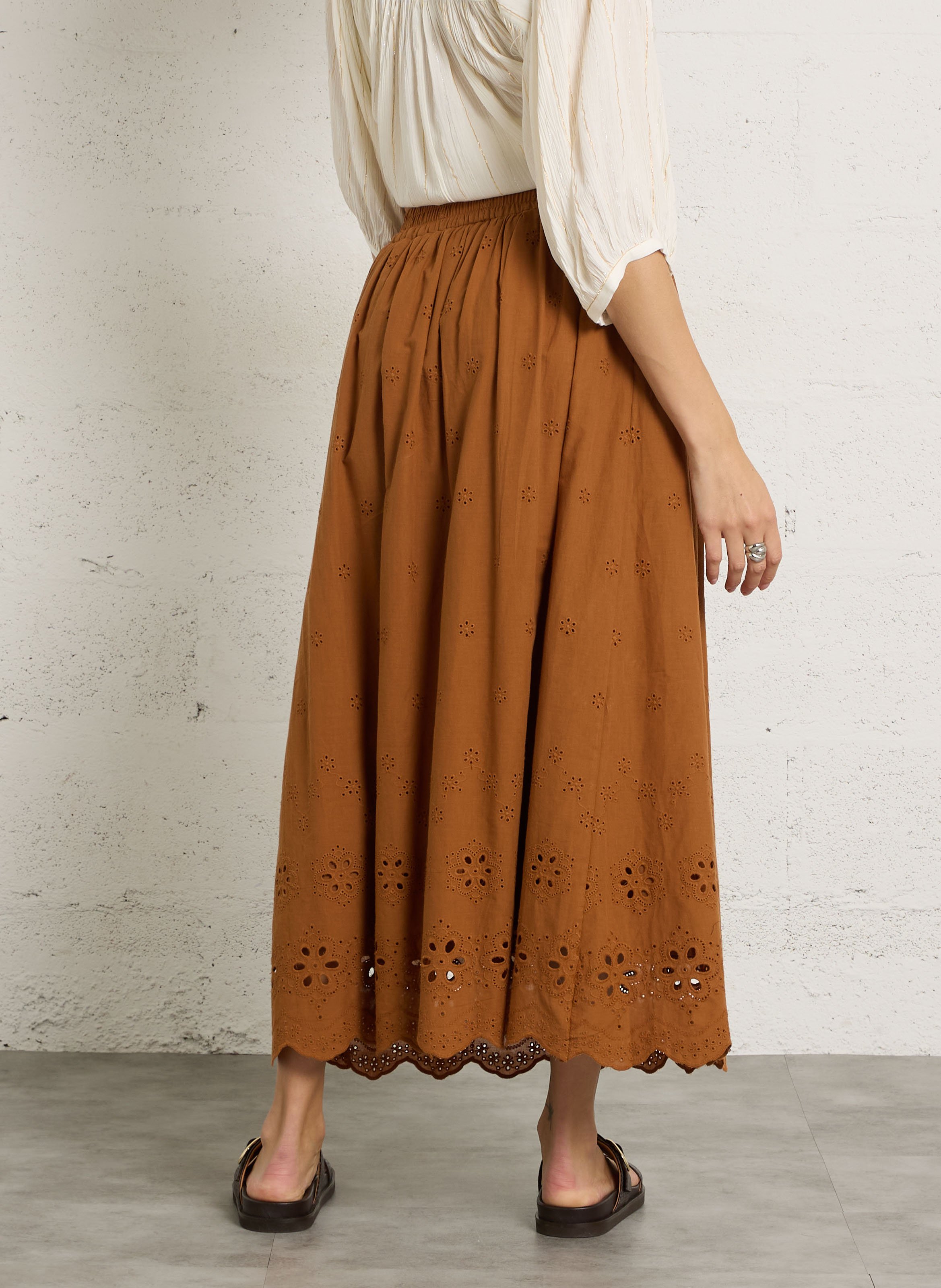 Midi-Baumwollrock mit Stickerei SEE U SOON Braun