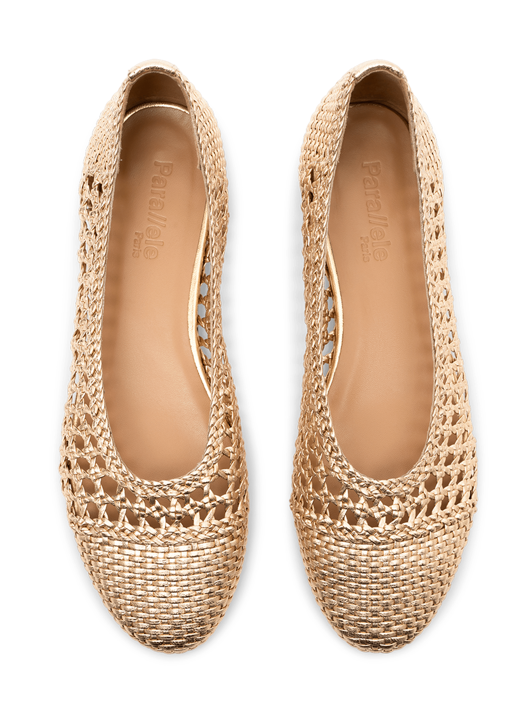 Braided gold nappa leather ballerina flats PARALLELE PARIS Golden