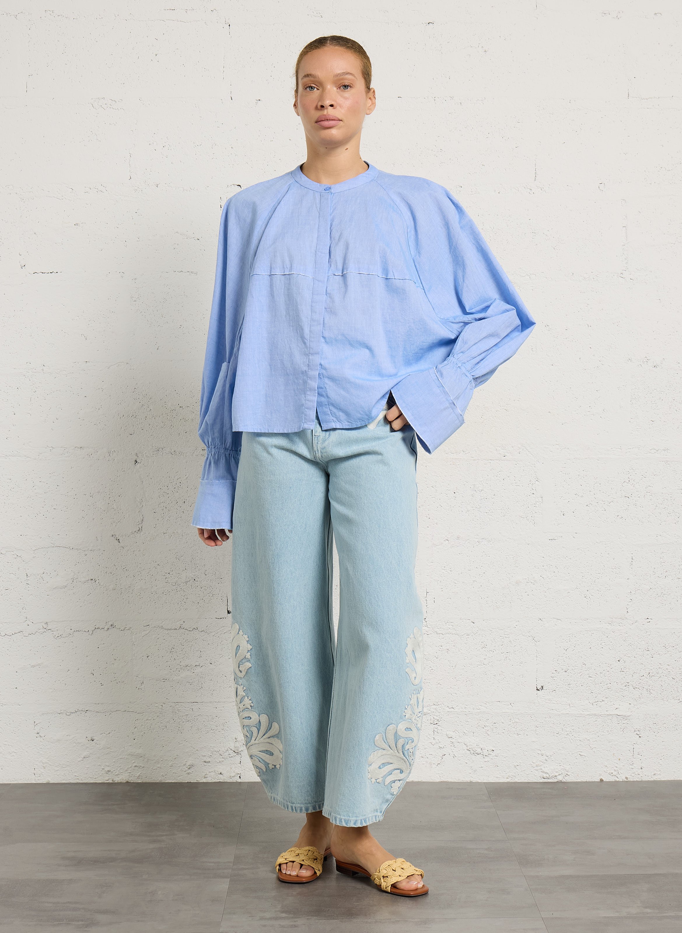 Korte, katoenen jurk met ronde hals MES DEMOISELLES Blauw