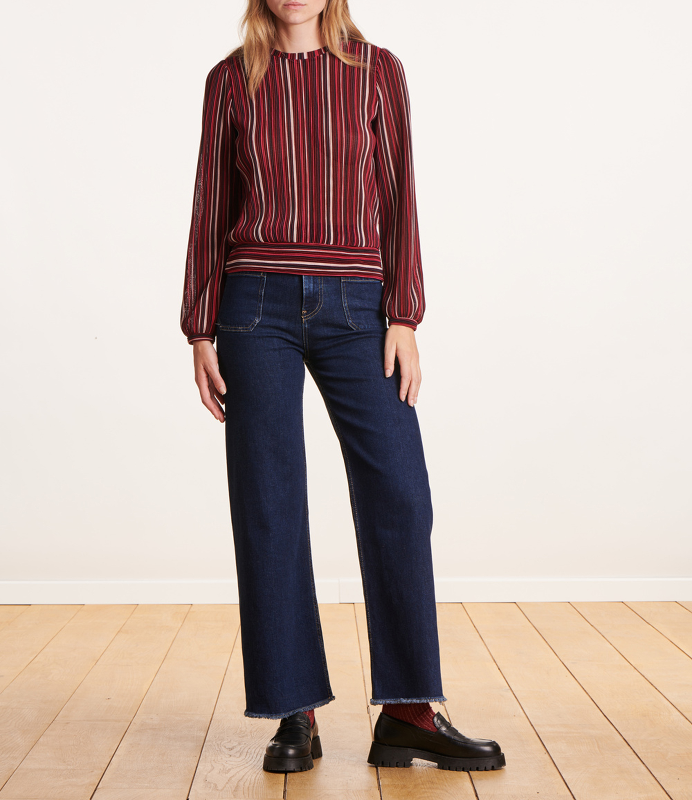 Jean droit taille haute en coton biologique mélangé LA FEE MARABOUTEE Bleu