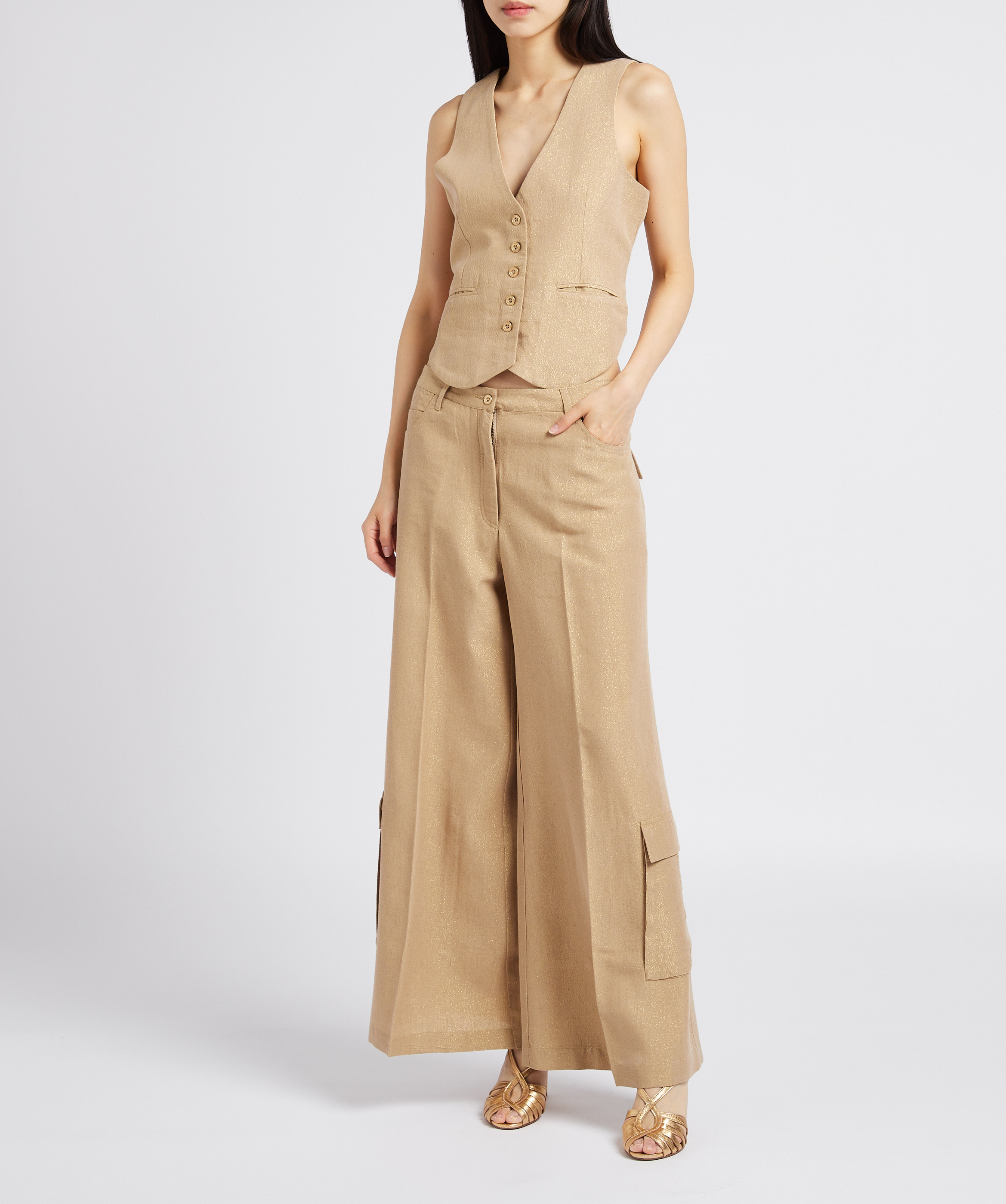 Pantalon large en lin mélangé MES DEMOISELLES Doré