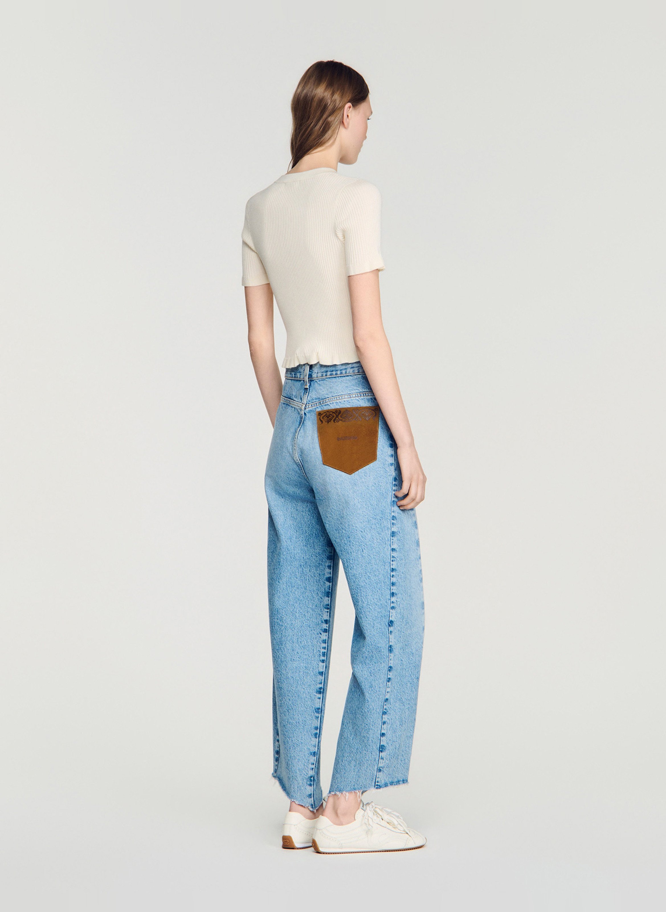Aansluitende geribbelde ronde hals top SANDRO Beige