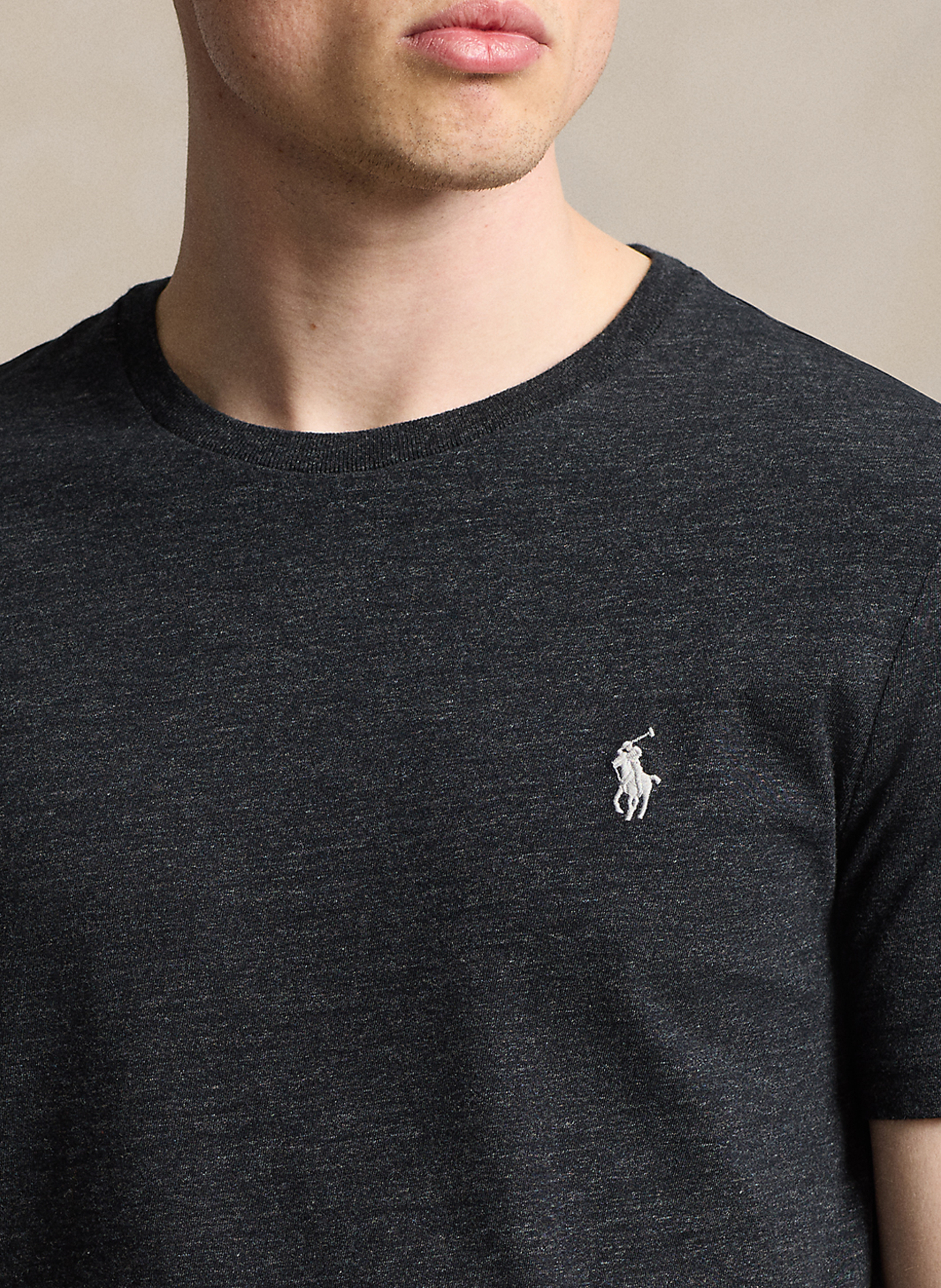 Rundhals-T-Shirt aus melierter Baumwolle, Slim Fit POLO RALPH LAUREN Schwarz