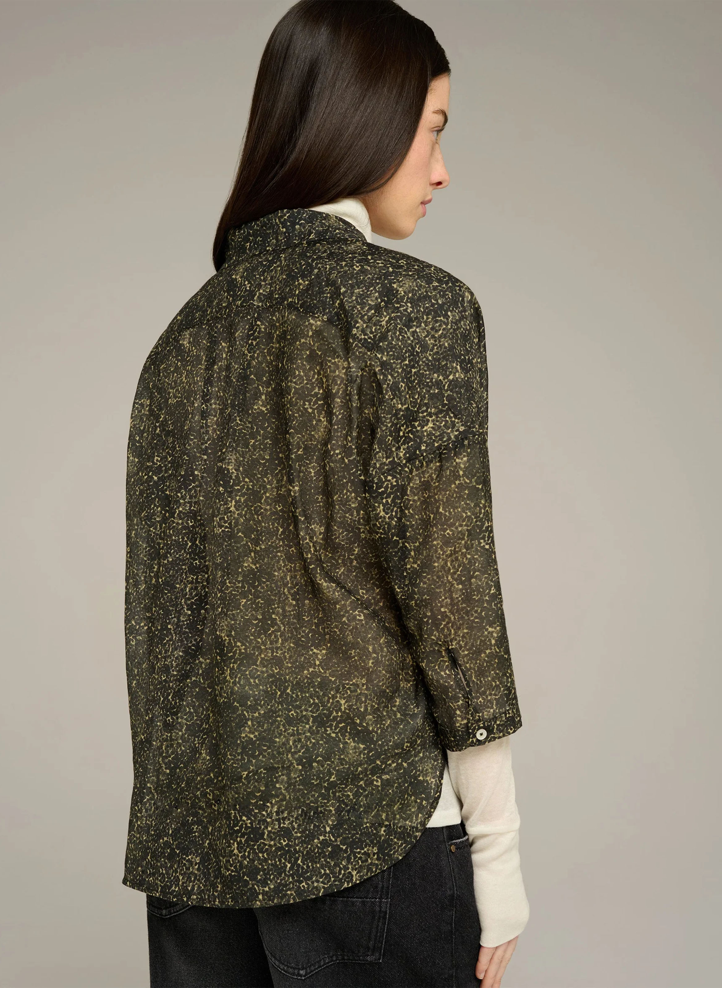 Straight shirt with classic collar in printed cotton and silk blend COTELAC ACOTE Black