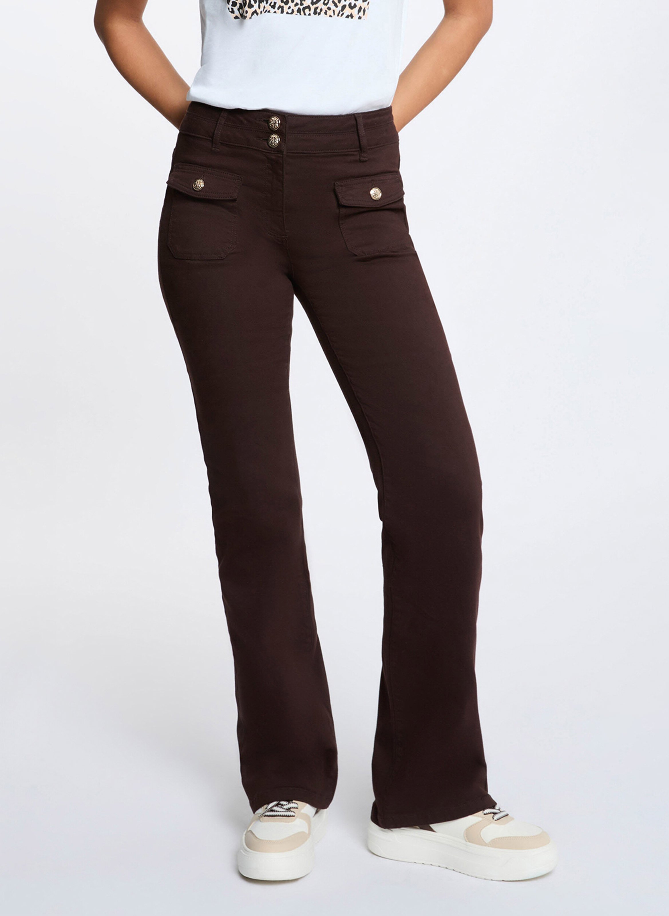 Straight-leg cotton-blend pants MORGAN Brown