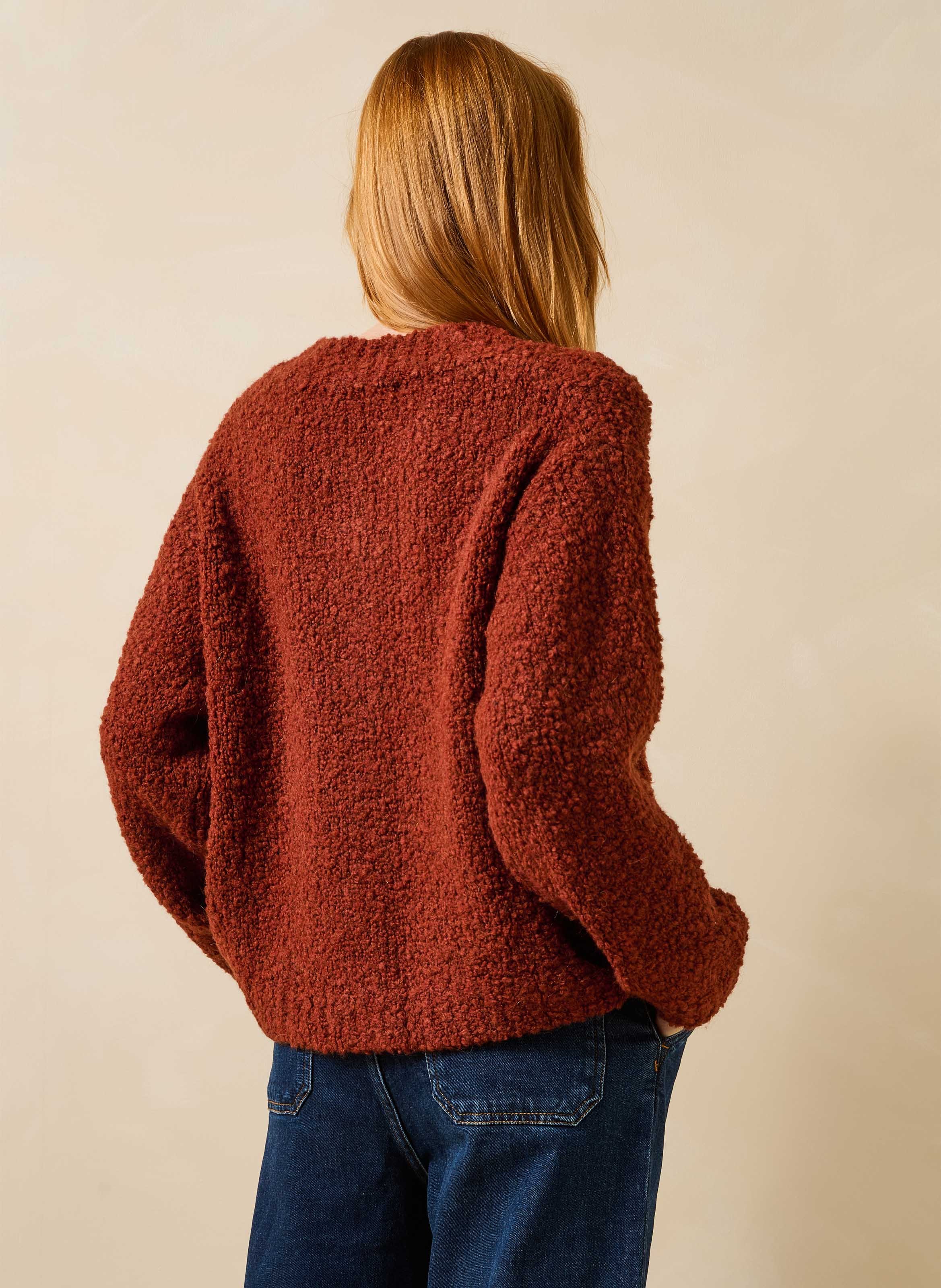 Gilet oversize col rond en maille LA FEE MARABOUTEE Marron