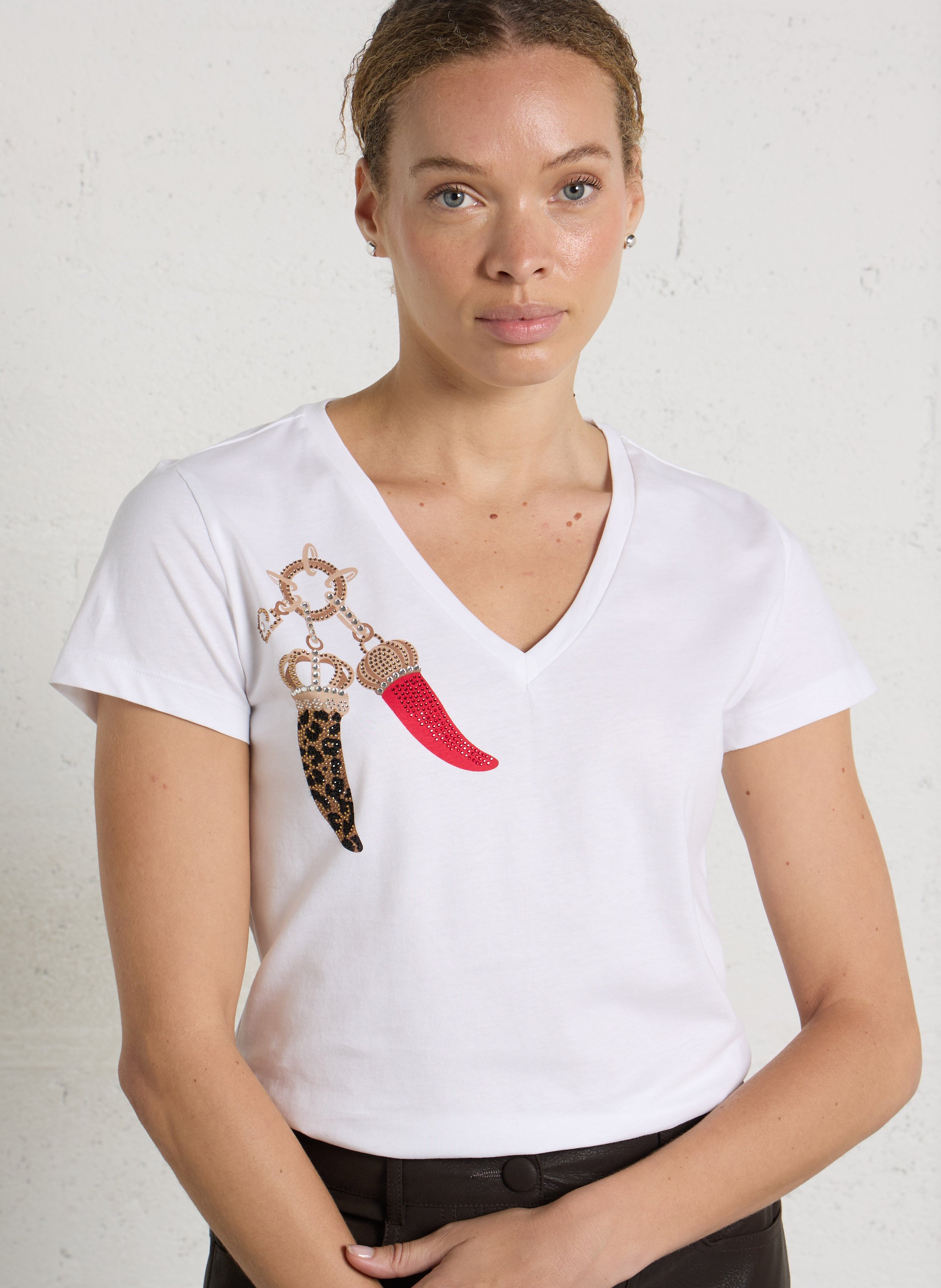 Gerade geschnittenes Baumwoll-T-Shirt mit V-Ausschnitt LIU JO Rot