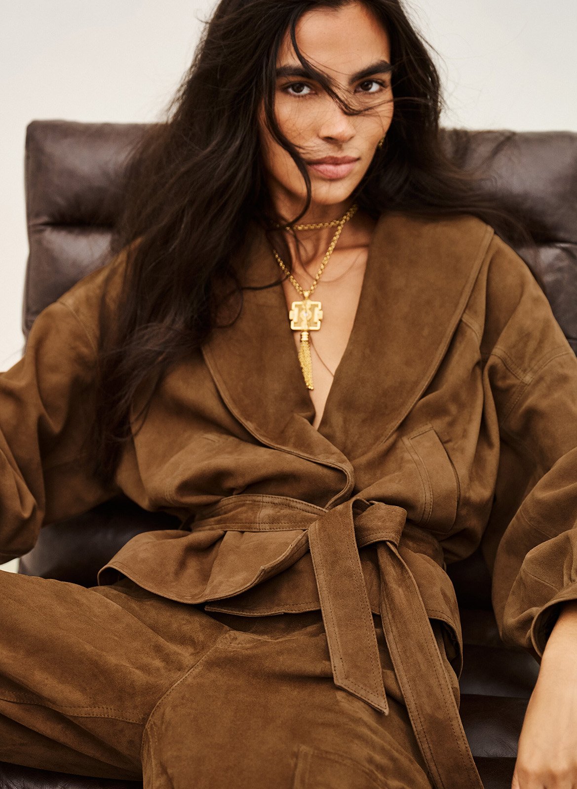 Veste ceinturée en cuir BA&SH Marron