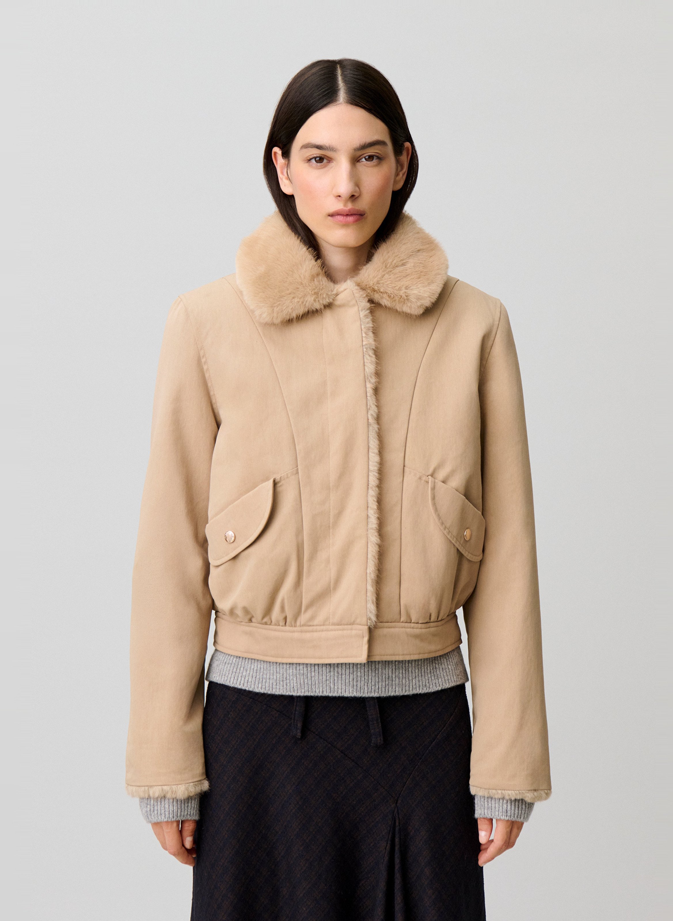 Parka van katoenmix met klassieke kraag CLAUDIE PIERLOT Beige