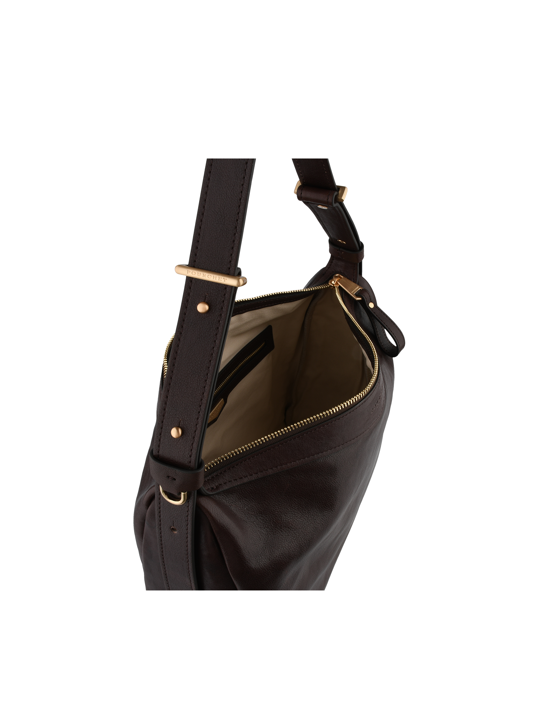 Sac porté épaule en cuir de vachette façon cuir vieilli POURCHET Marron