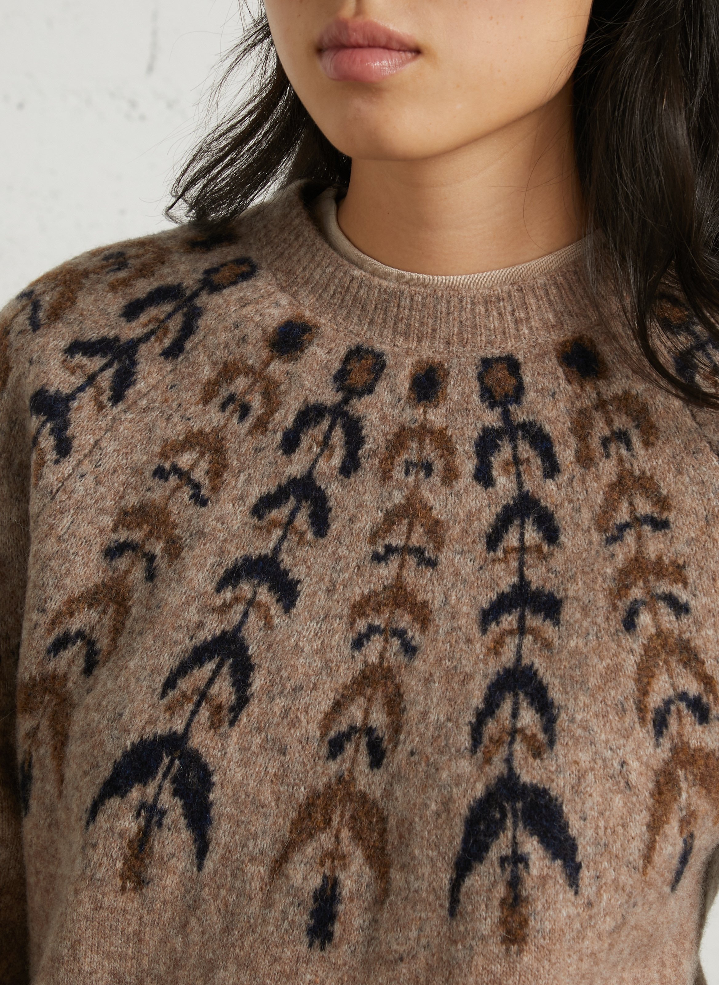 Pull droit à motif jacquard en laine mélangée NICE THINGS Beige