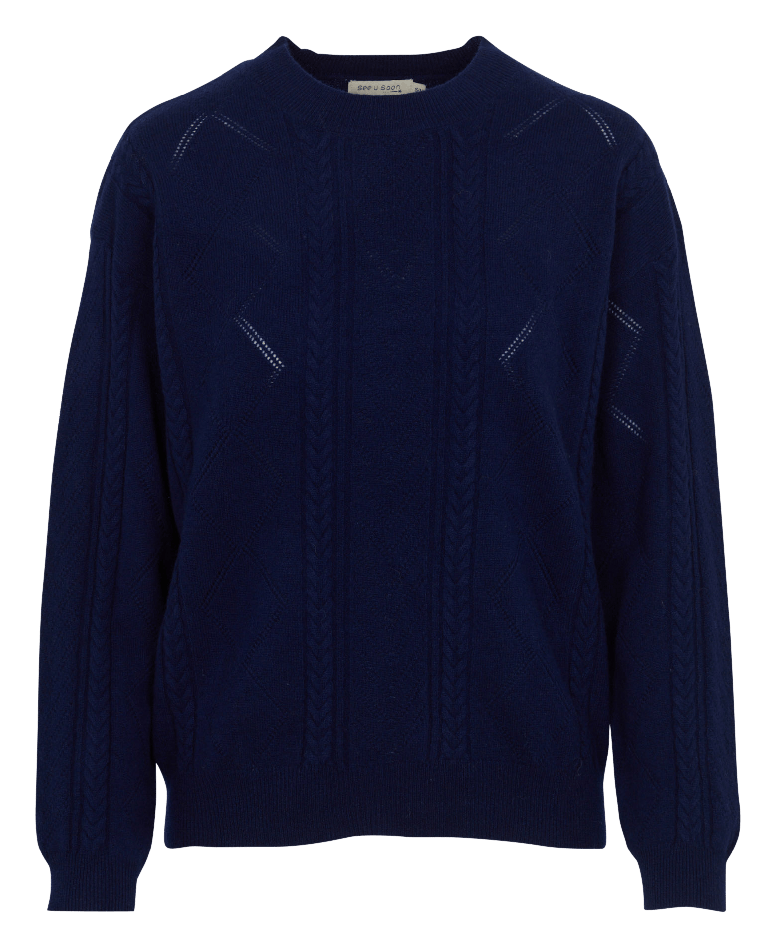 Loose-Fitting Openwork Crew-Neck Sweater in Wool and Cashmere SEE U SOON Blue
