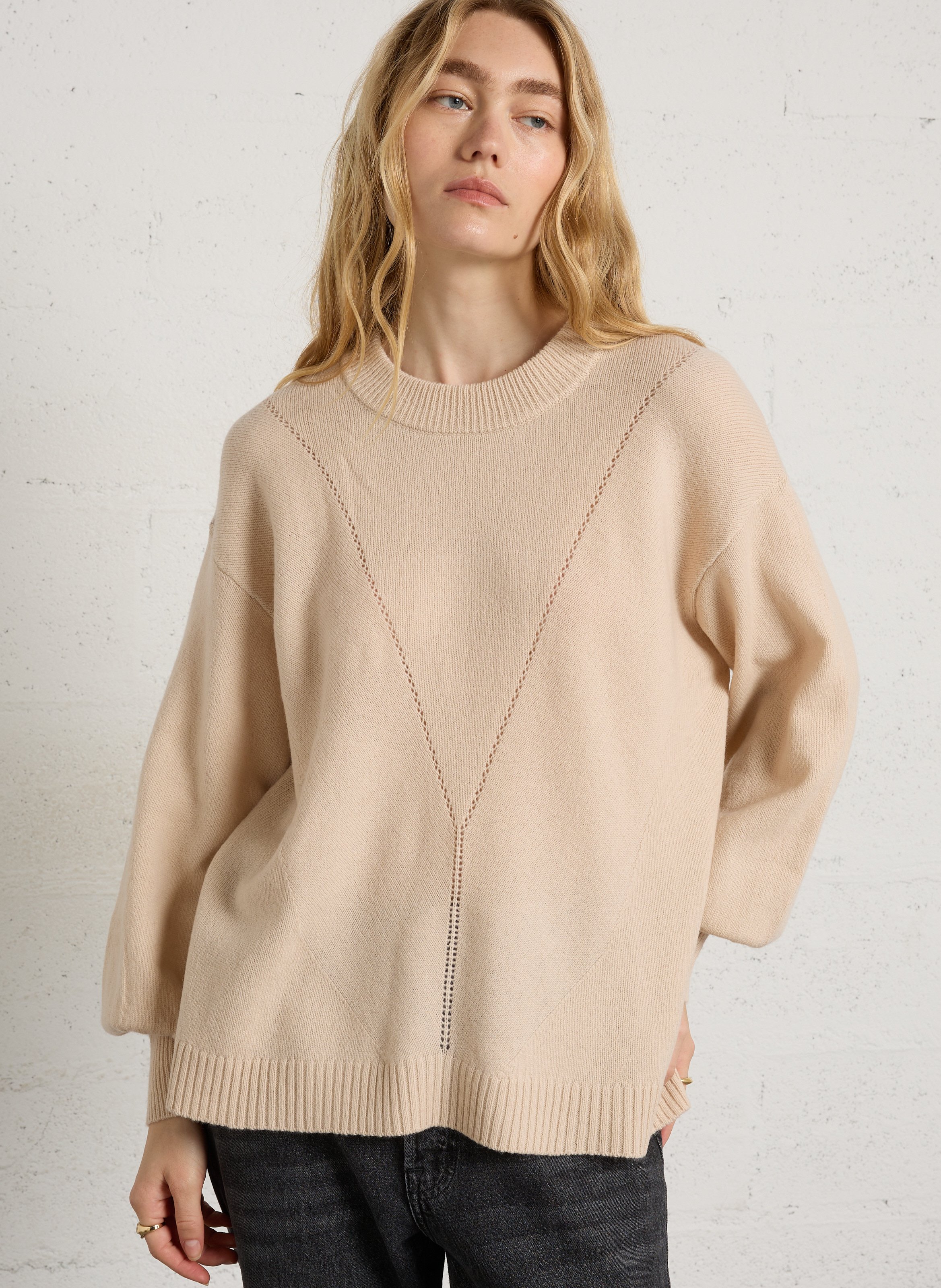 Wijde wollen trui met ronde hals BENSIMON Beige