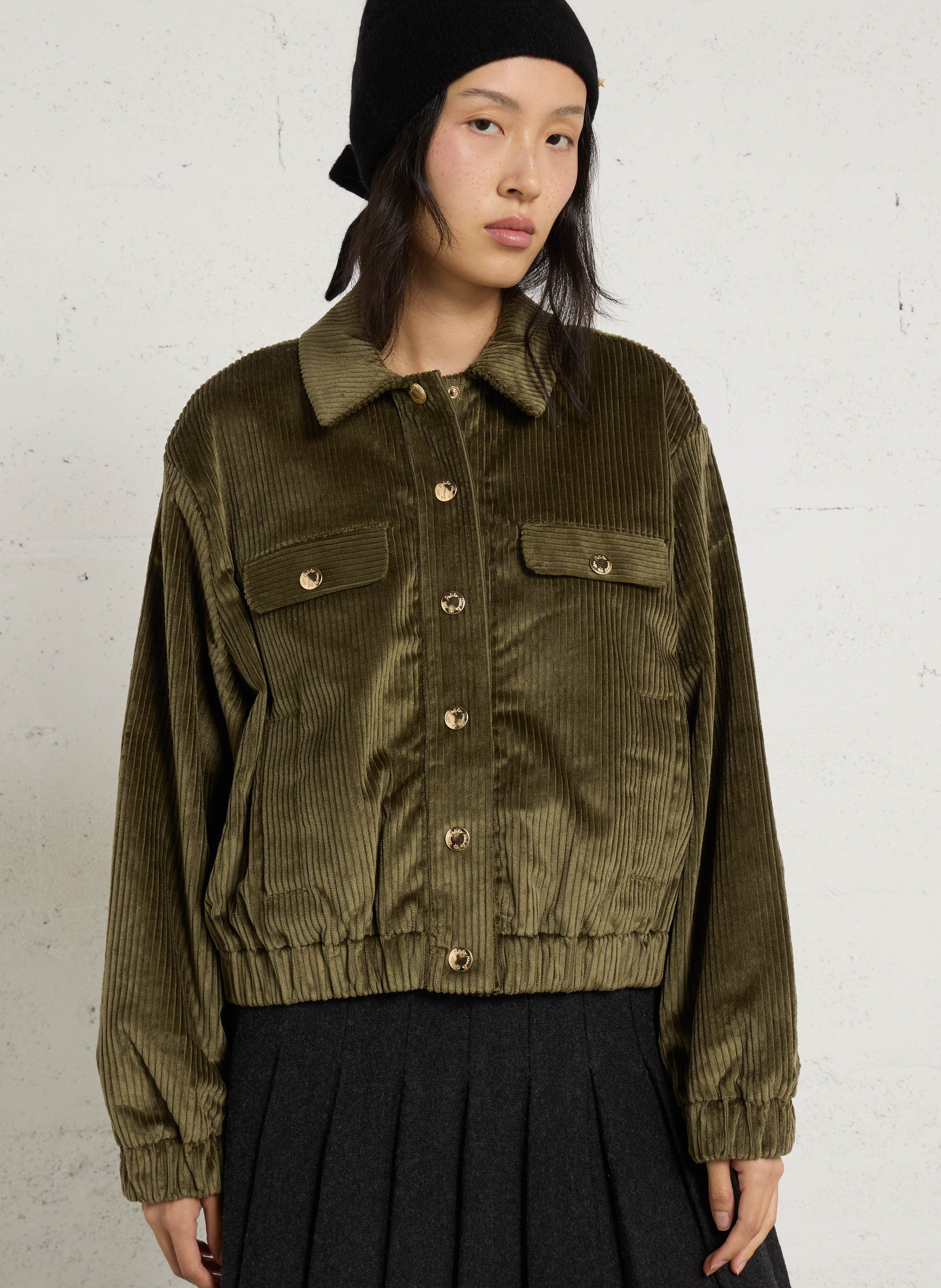 Blouson ample côtelé en coton mélangé DES PETITS HAUTS Vert
