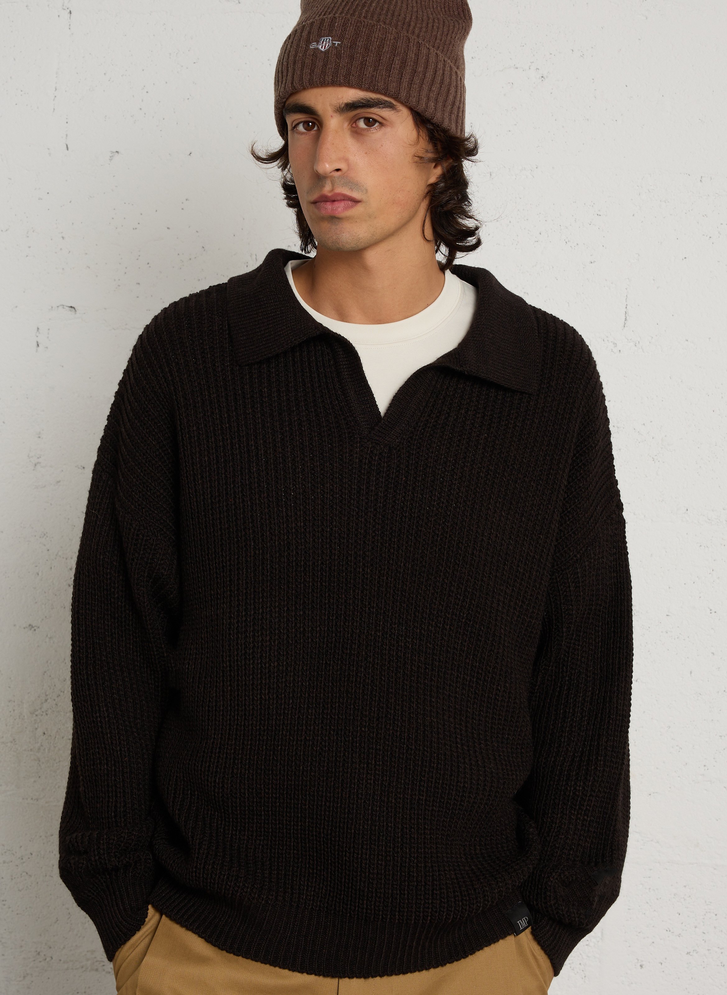 Pull oversize col V IMPERIAL Marron