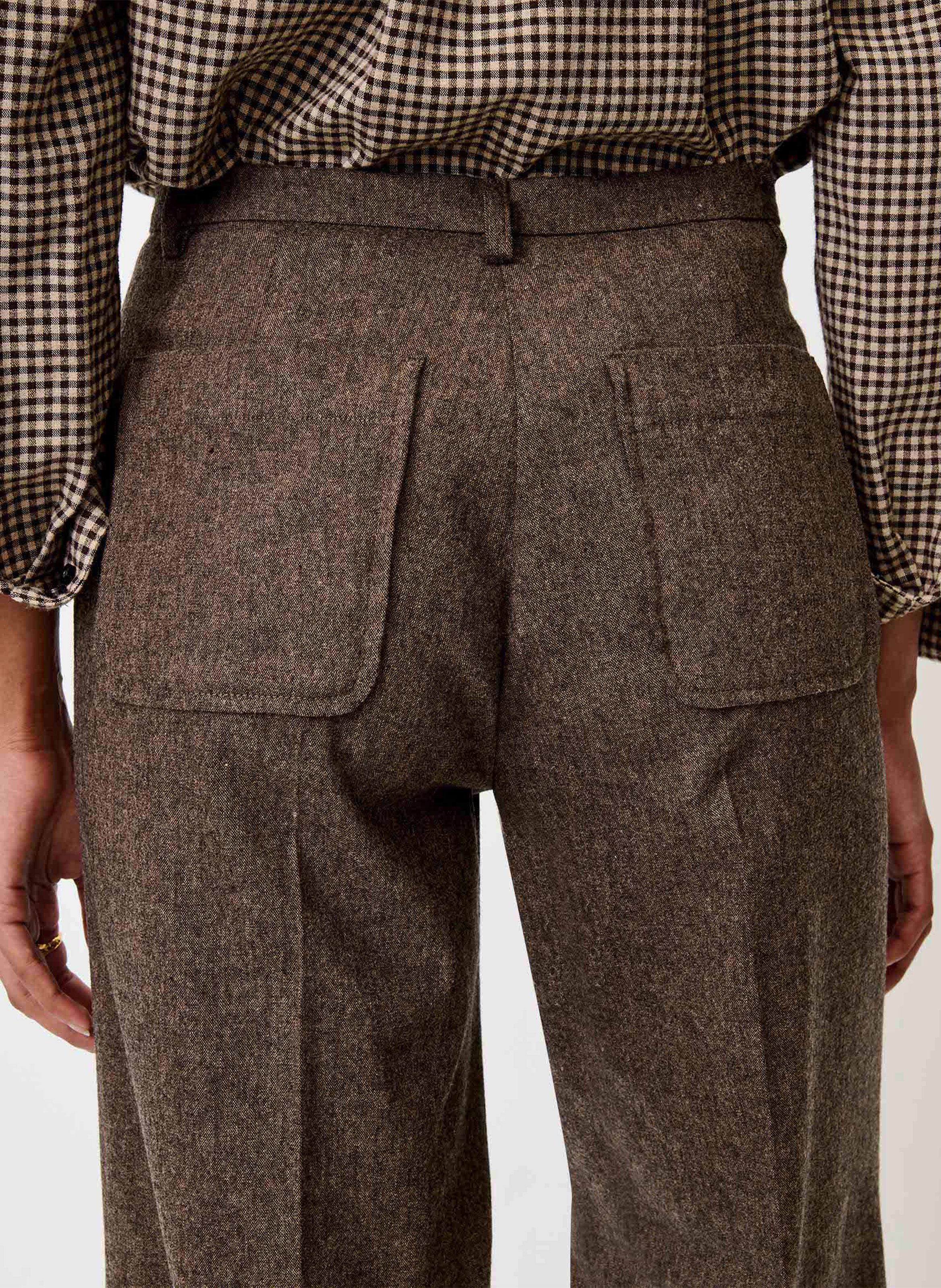Pantalon large en laine mélangée SESSUN Marron